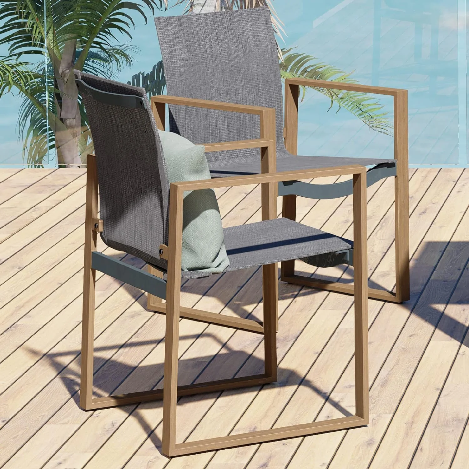 Grand Patio Outdoor Dining Chairs Set of 2, Modern Dining Set for Patio Garden Backyard All Weather Outside Seating, Walnut & Gray