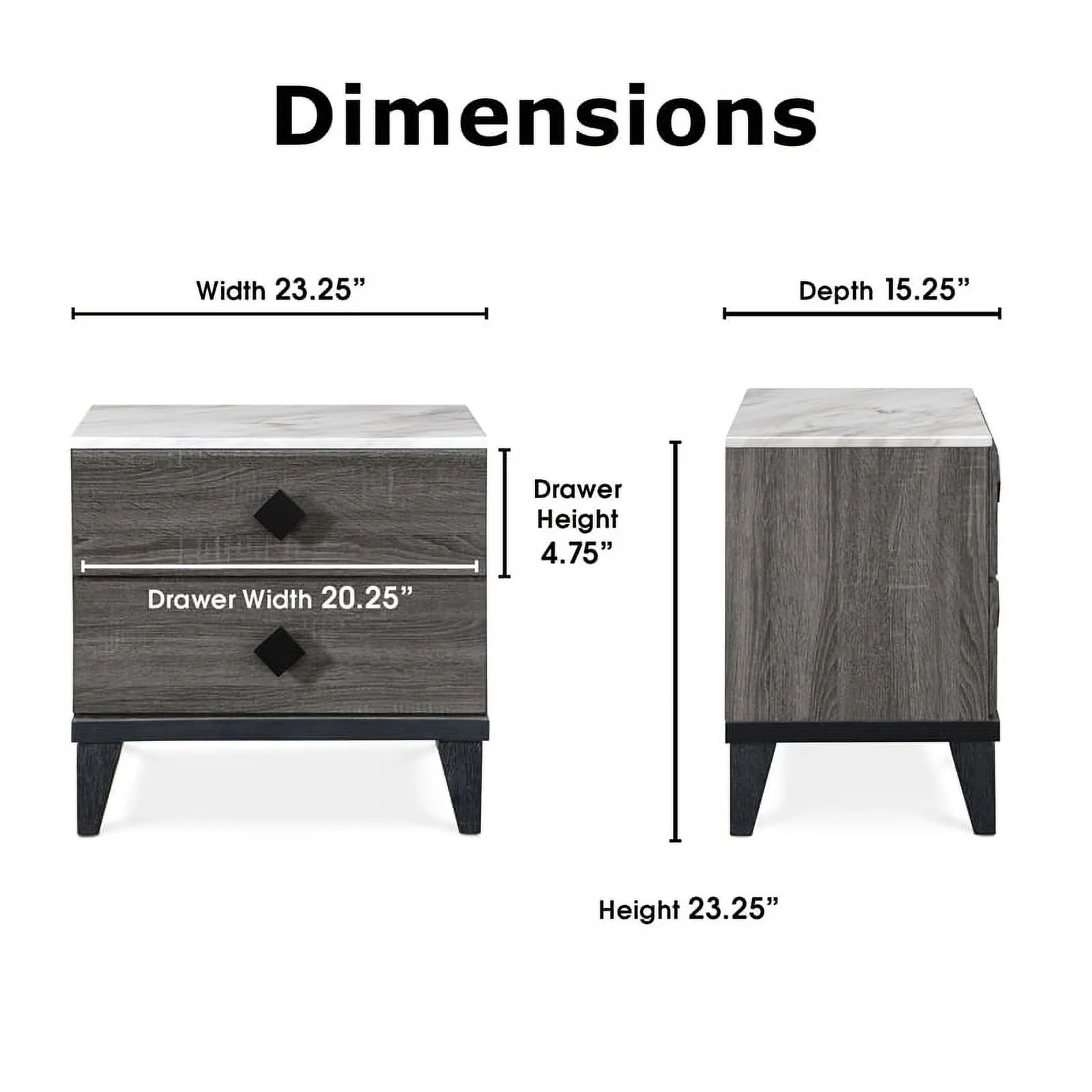 Home Square 2 Drawer Wood Nightstand in Gray Finish - Set of 2