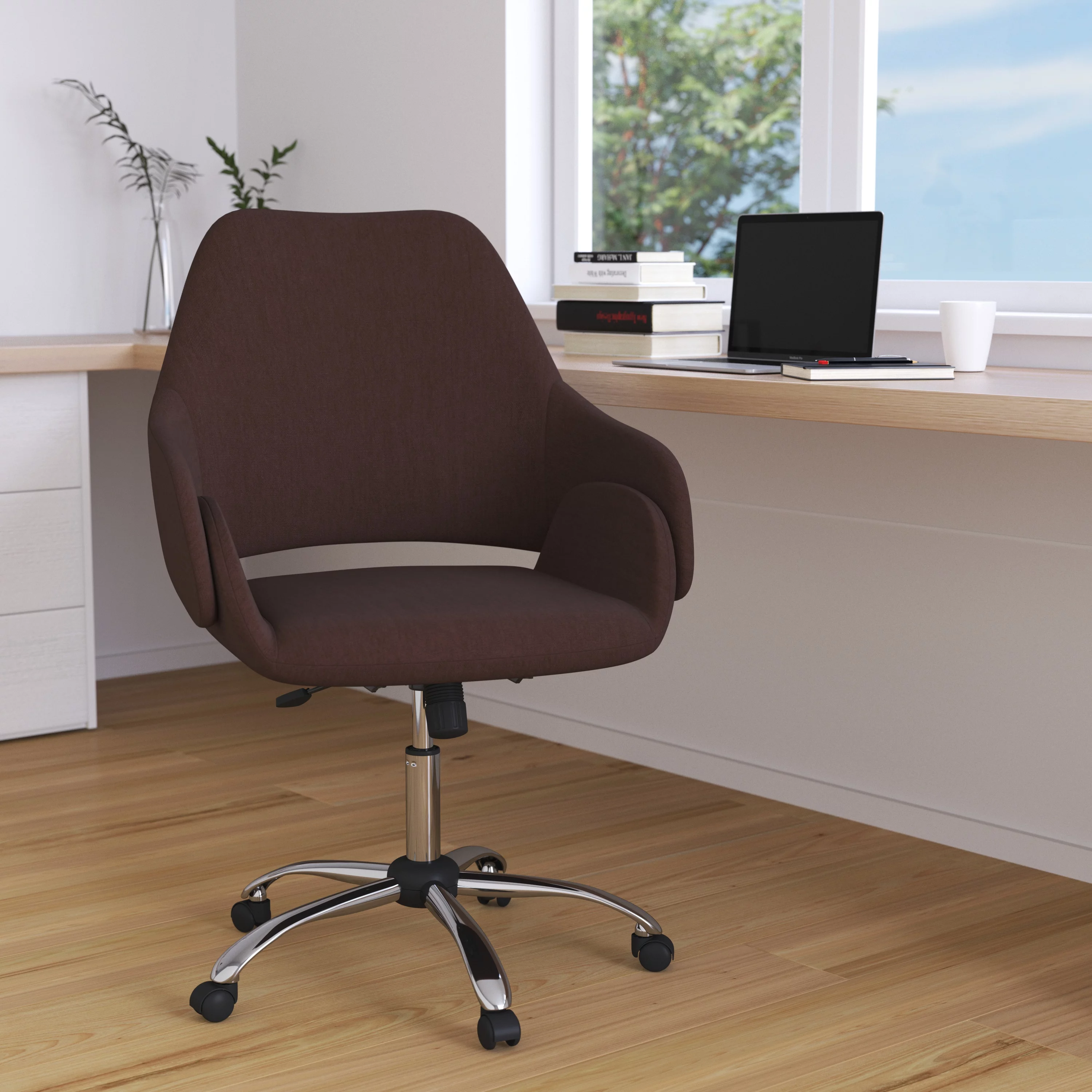 Merrick Lane Office Chair Ergonomic Executive Mid-Back Design In Contemporary Brown Fabric With 360° Swivel And Height Adjustment