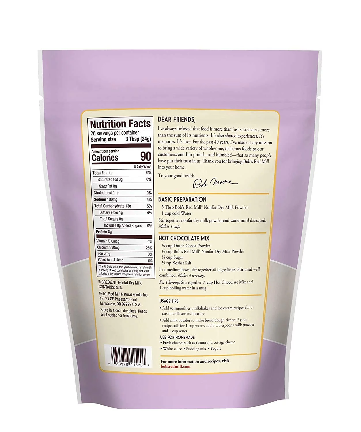 Bob,S Red Mill Non Fat Dry Milk Powder, 22 Oz (Pack Of 3)