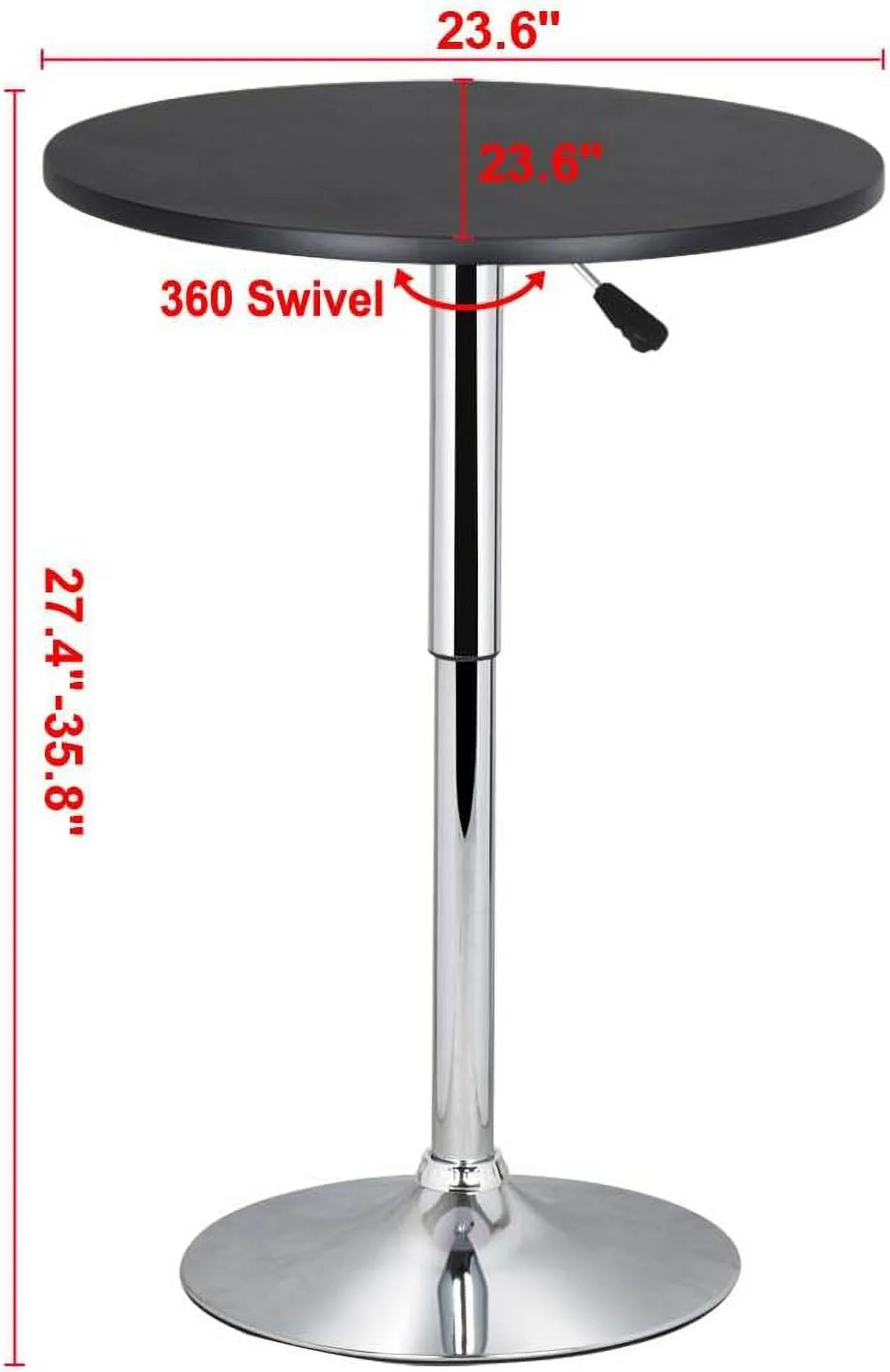 Adjustable Round Pub Table Counter Bar Height MDF Top Table 360° Swivel Bar Tables Tall Cocktail Tables Bistro Table