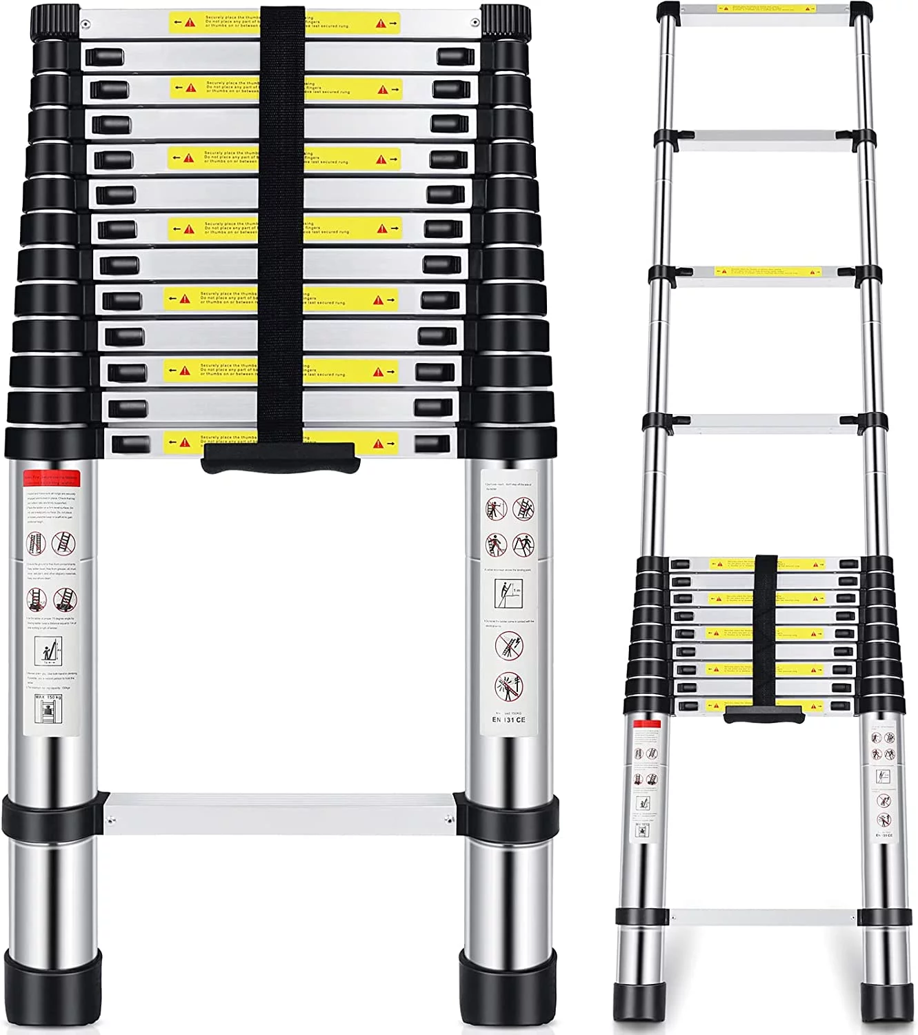 Telescoping Ladder, 16.5FT Telescopic Extension Ladder, Aluminum Alloy Folding Ladder Portable Multi-Purpose for Indoor Outdoor Work, Heavy Duty 330 lbs Load Silver