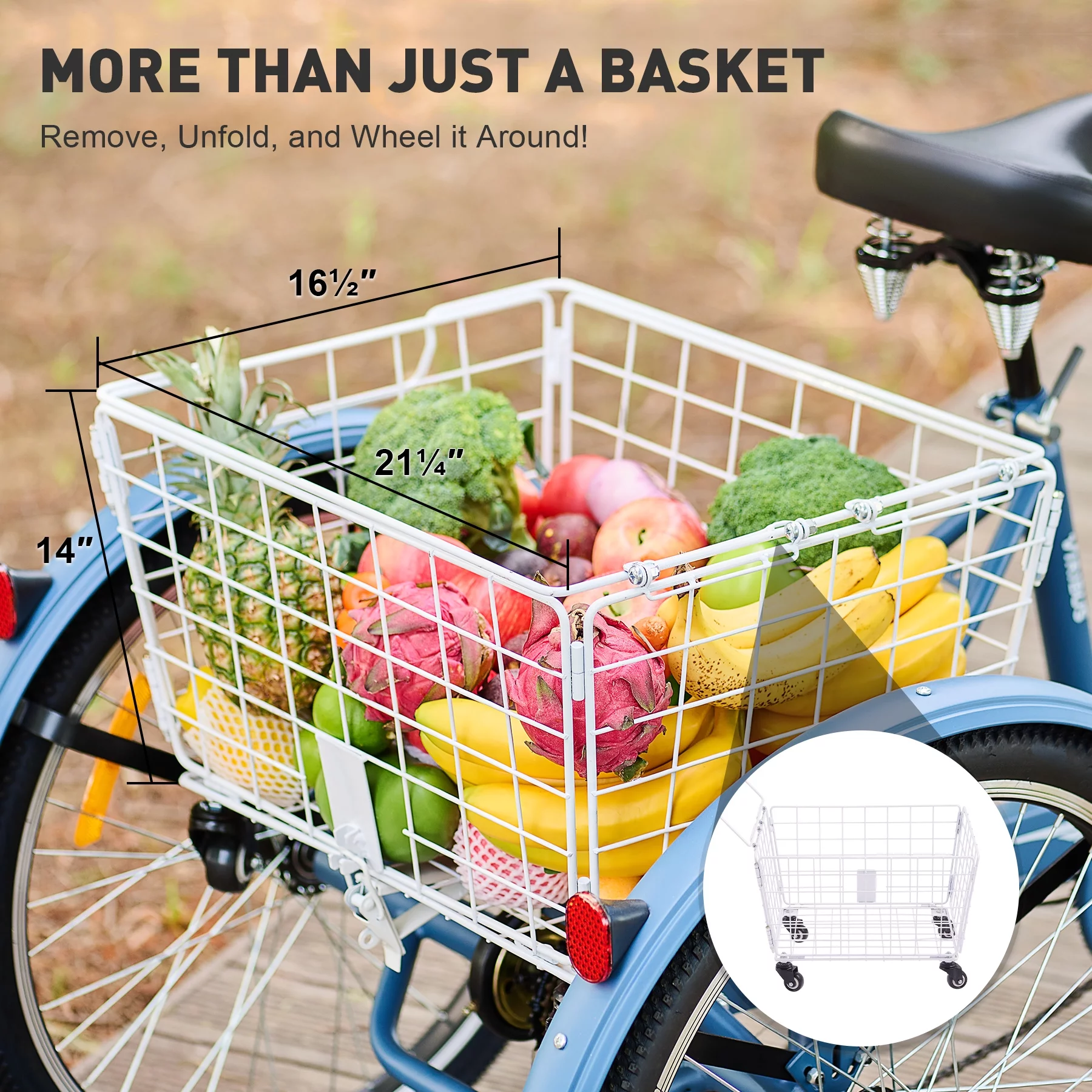 VIRIBUS 7 Speed 26 Inch Tricycle with Flexible Seating and 2 Baskets Matte Blue