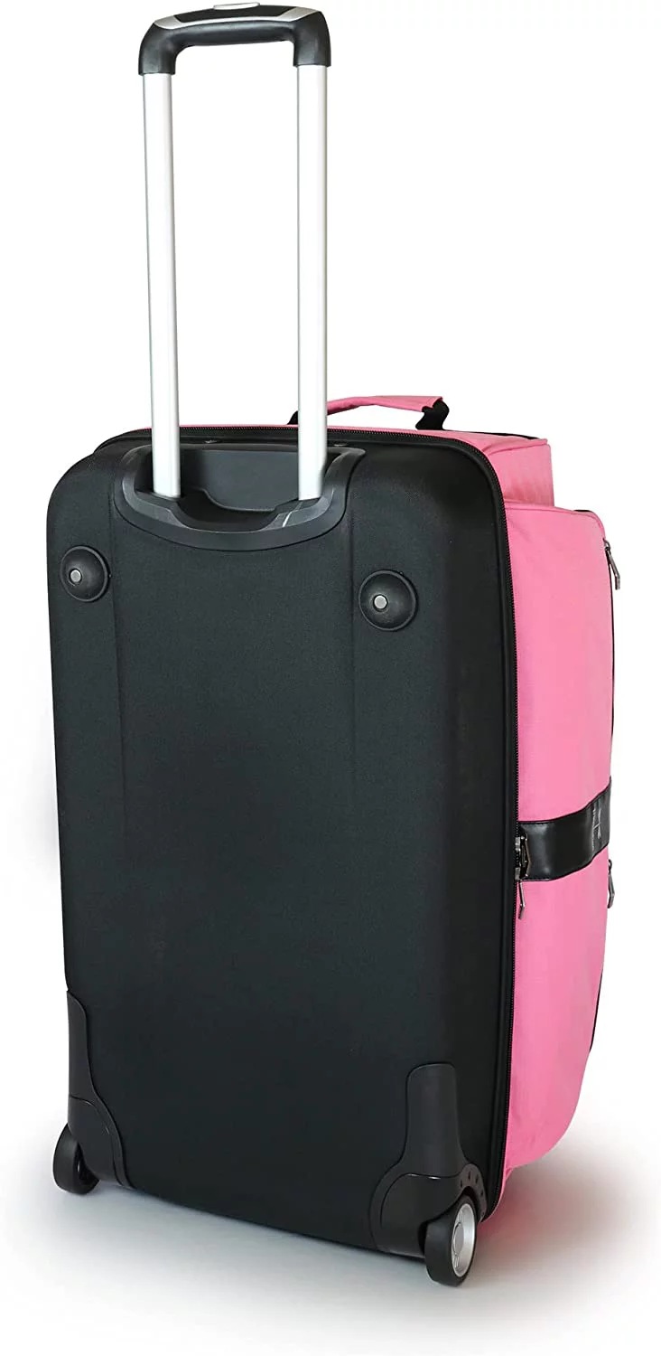 Newly Designed Garment Rack 28 inch Duffel with Wheels, Collapsible Lightweight Drop-Bottom Dance Costume Travel Luggage, Pink/Black…