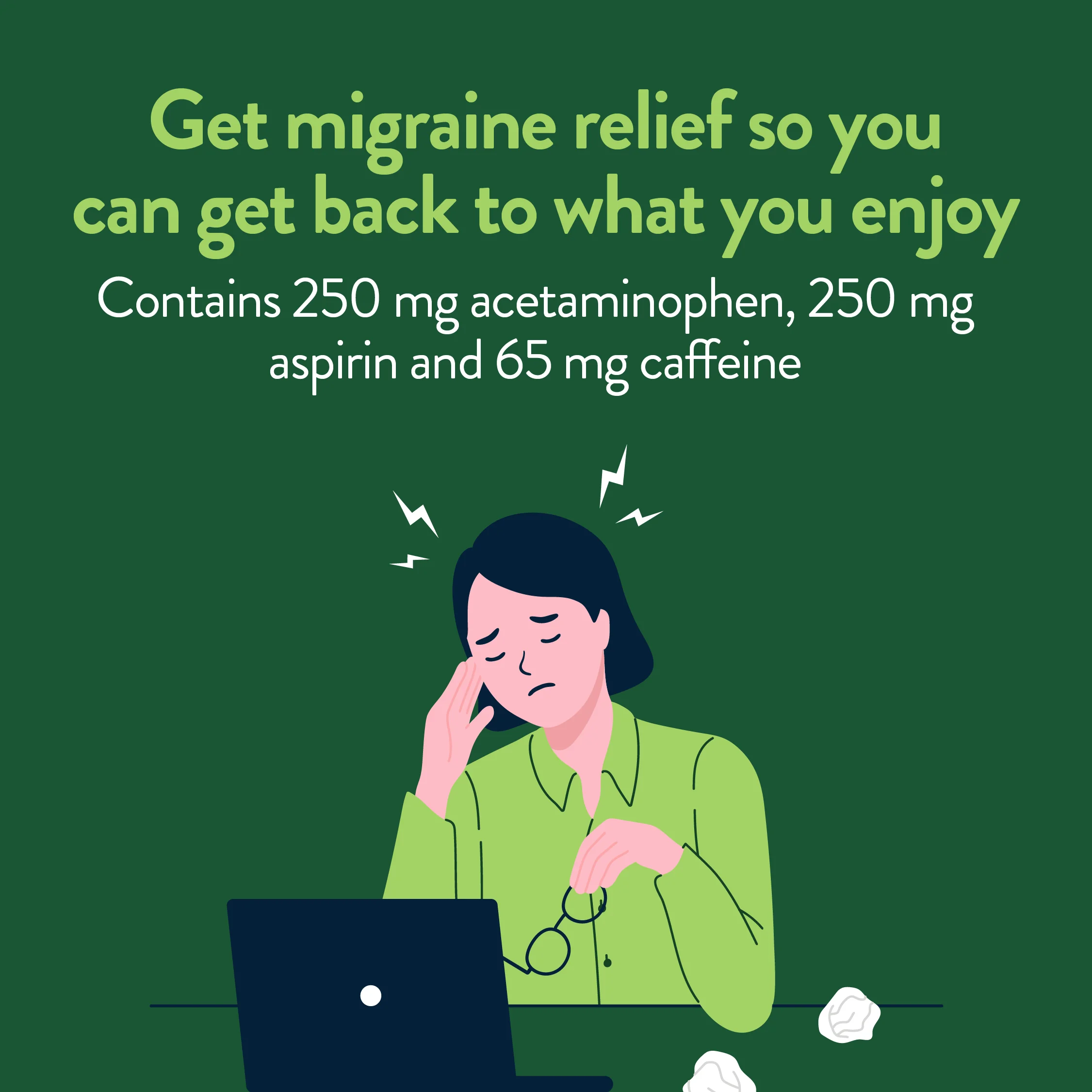 Healthy Living Migraine Relief, Acetaminophen, Aspirin (NSAID) & Caffeine Tablets, Migraine Headache Relief, Pain Reliever/Pain Reliever Aid, 300 Count