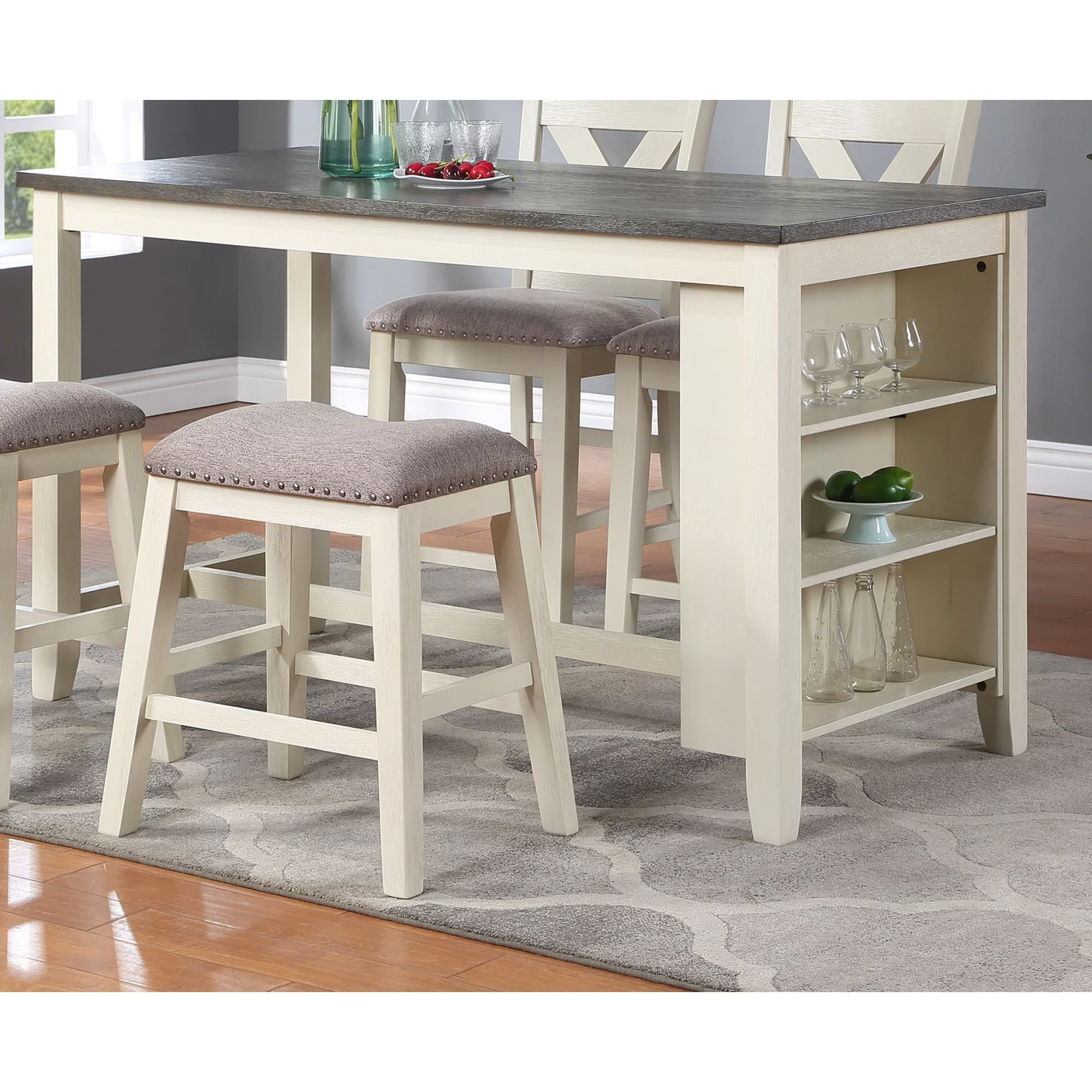 Modern Casual 1pc Counter Height High Dining Table with Storage Shelves, Off White