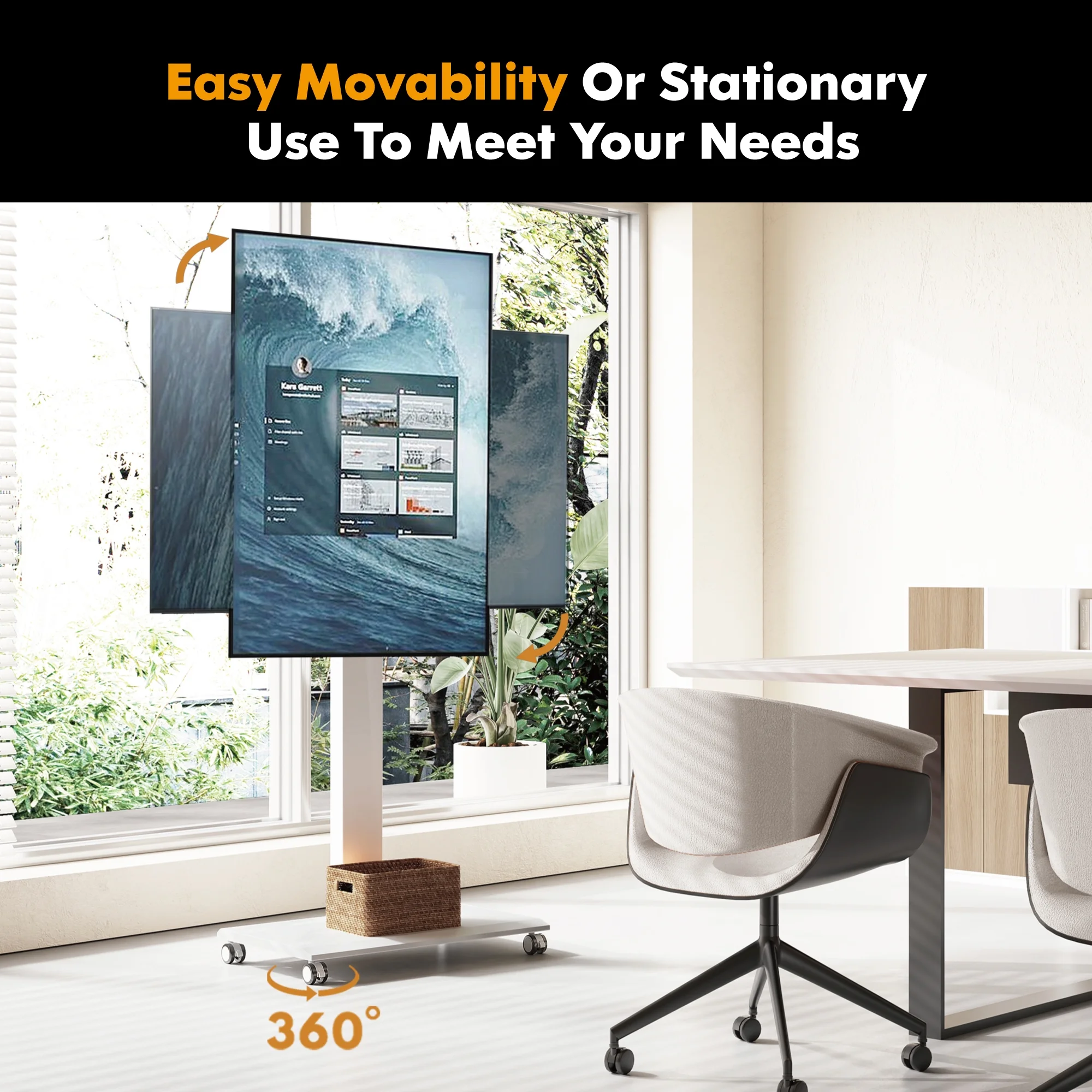 FITUEYES Rolling TV Stand for 32-75 inch,Horizontal and Vertical Swivel,White