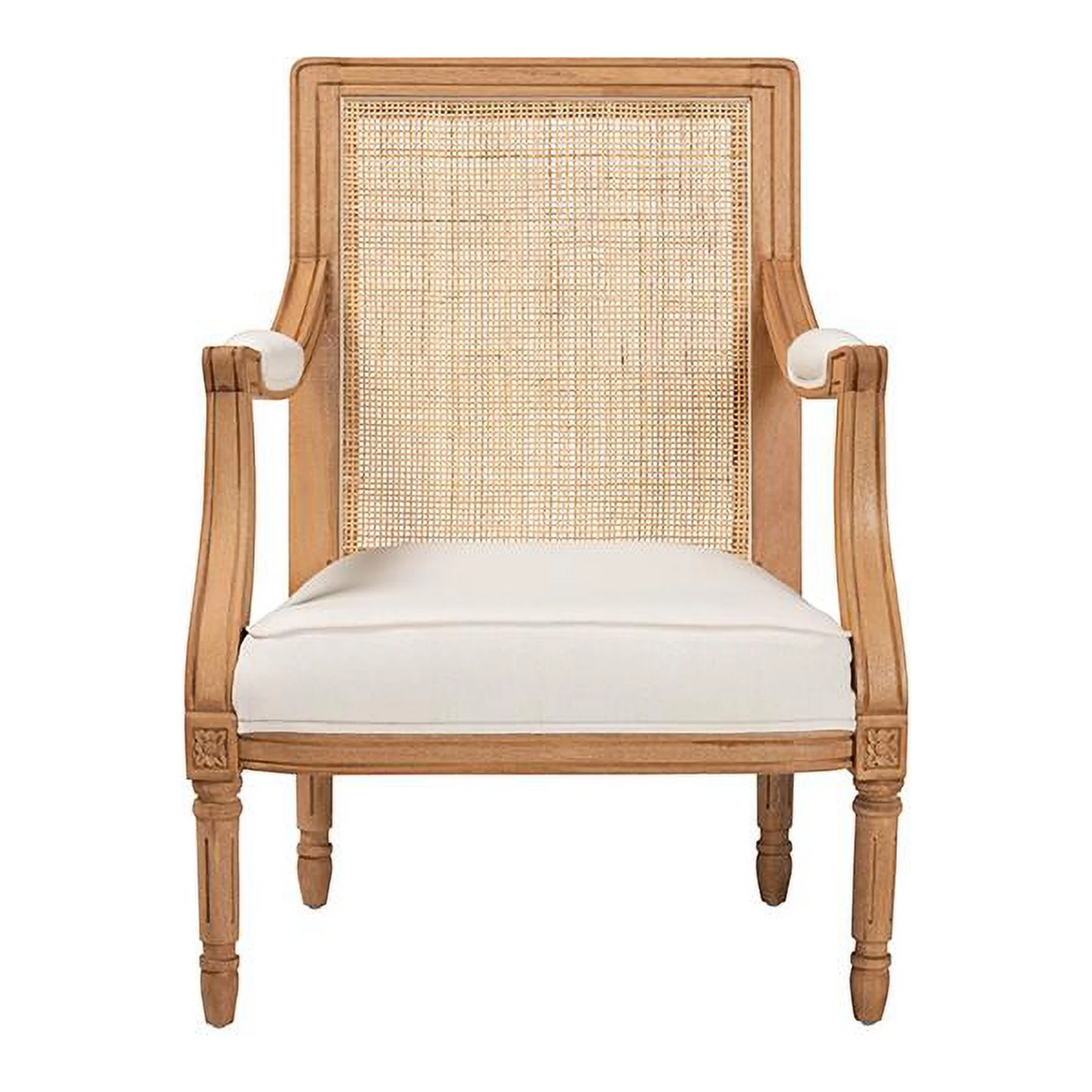 bali & pari Garridan Traditional French Beige Fabric and Honey Oak Finished Wood Accent Chair