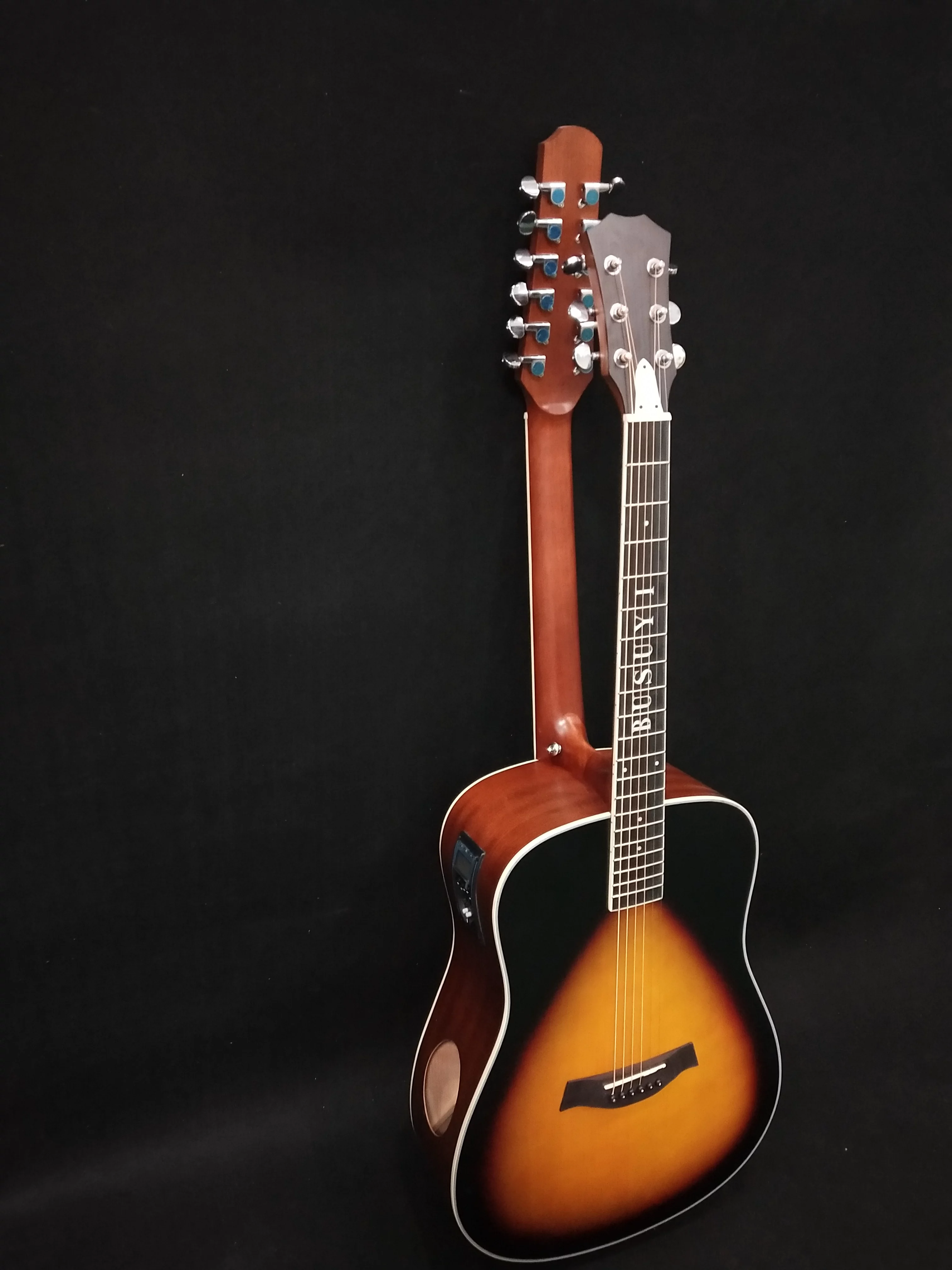 12 String Acoustic / 6 String Acoustic, Double Sided, Travel, Dreadnought , Busuyi Guitar, (Sunset) All Levels