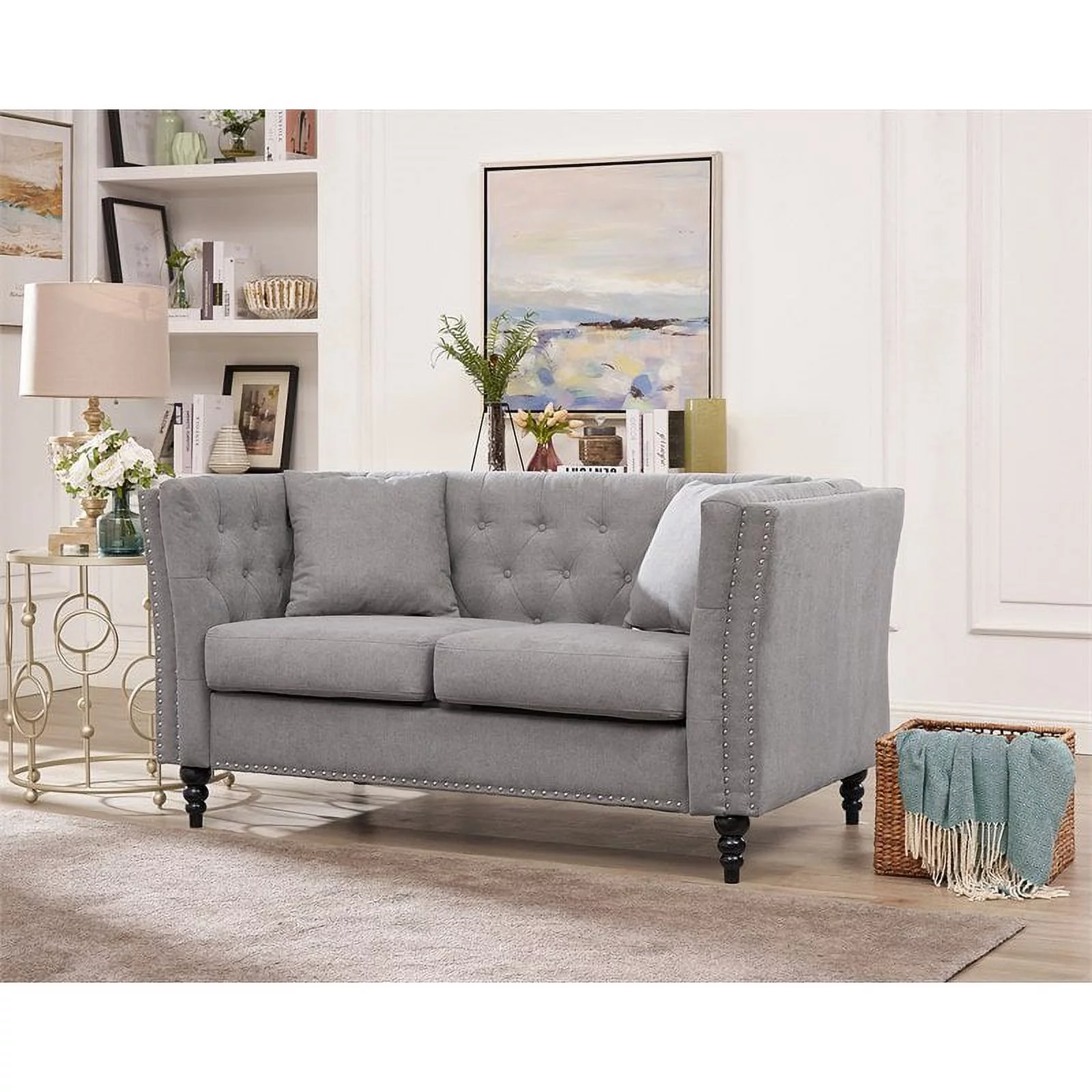 Home Square 2 Piece Set with Microfiber Living Room Loveseat and Chair in Gray