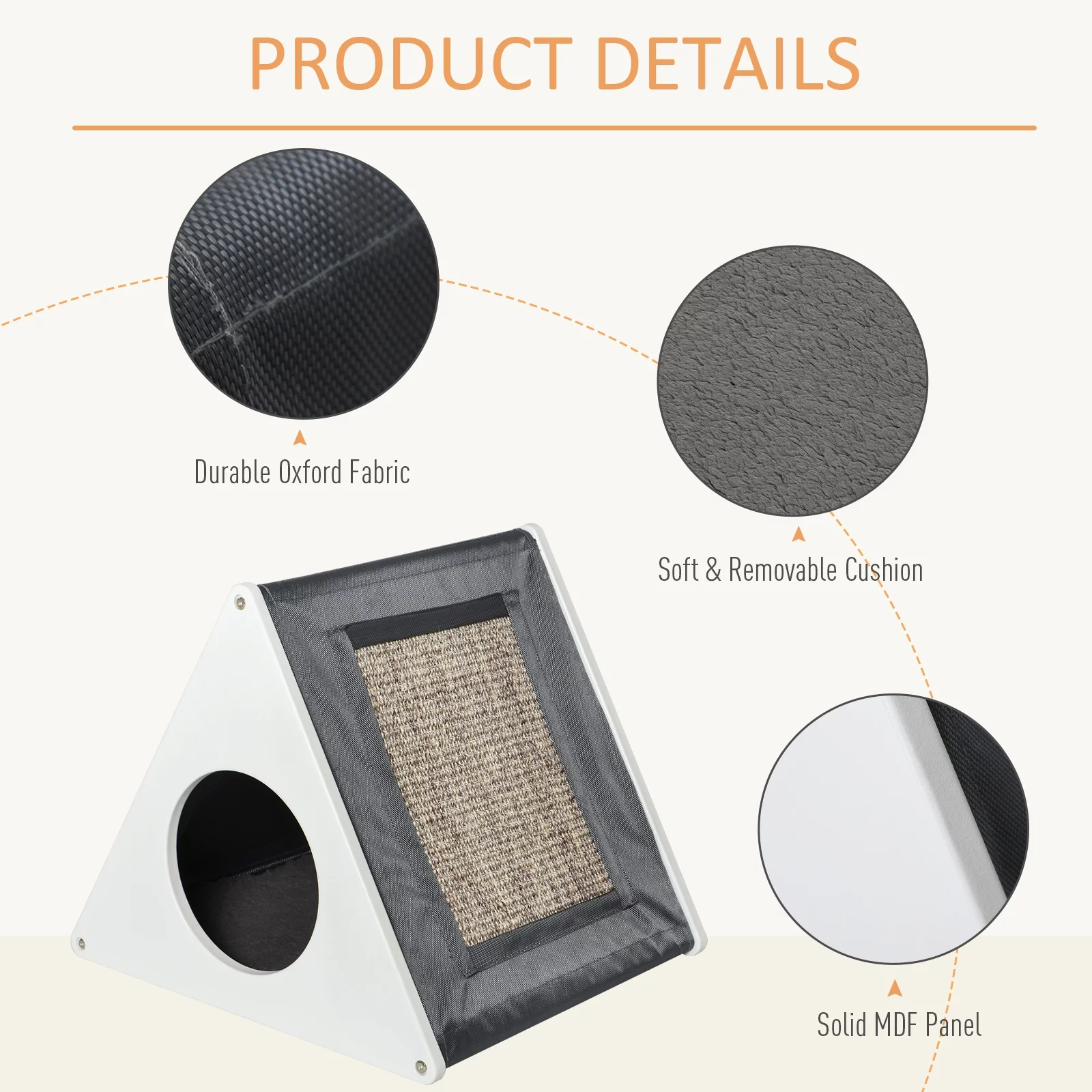 Pawhut Cat House Hideout Kitten Bed w/ Soft Cushion Sisal Scratching Carpet