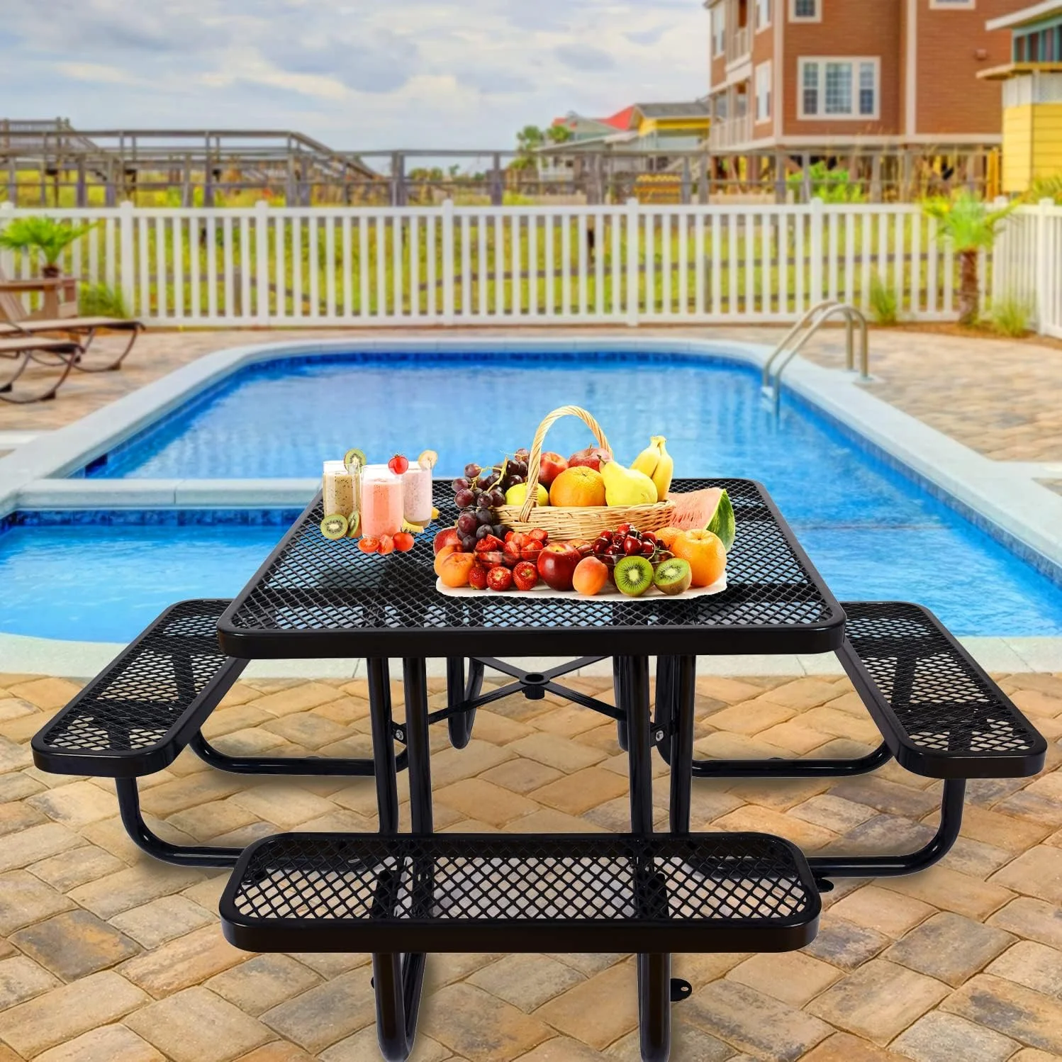 Square Steel Commercial Metal Picnic Table 46