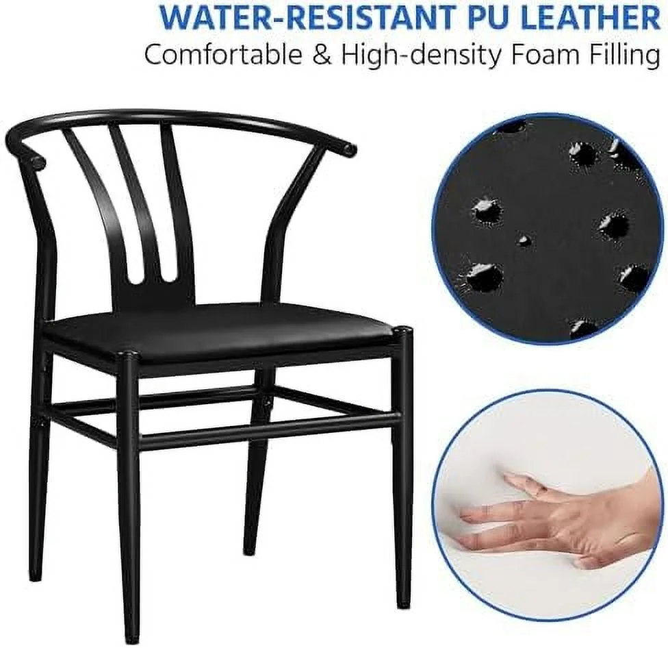 MQLIFEBOOM Weave Dining Chairs Dining Room Chairs  Mid-Century Modern Dining Chairs PU Leather Arm Chairs Upholstered Dining Chairs with Open Backrest Metal Frame Accent Chair  Retro Brow