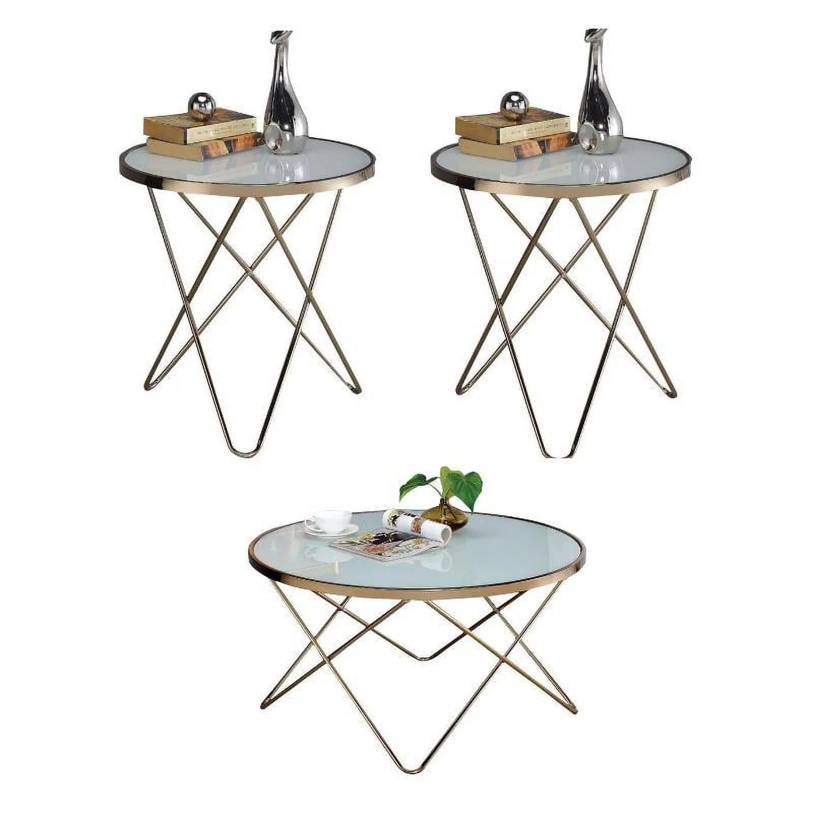Home Square 3-Piece Set with Coffee Table and 2 End Tables in Champagne