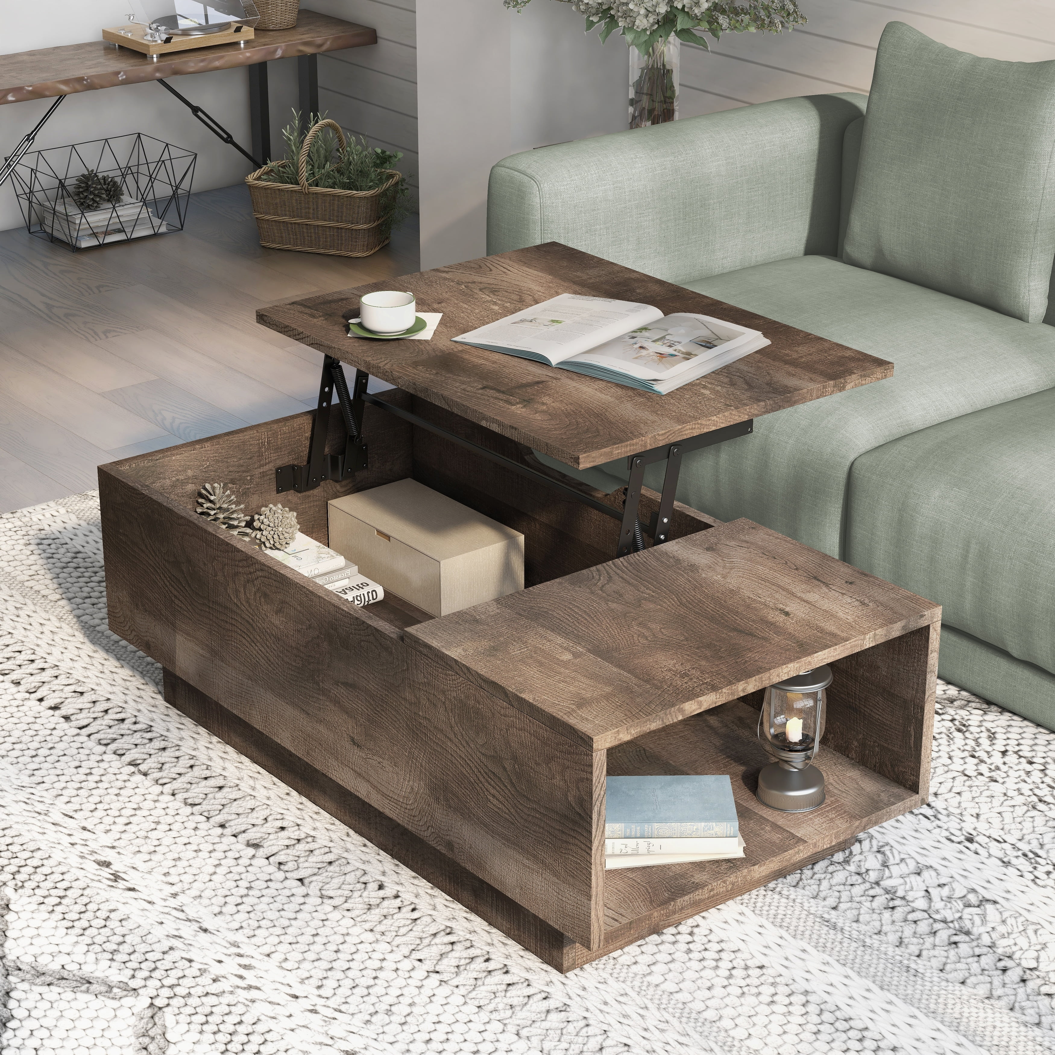 Furniture of America Uver Rustic 47-inch 1-Shelf Lift-top Coffee Table by  Reclaimed Oak