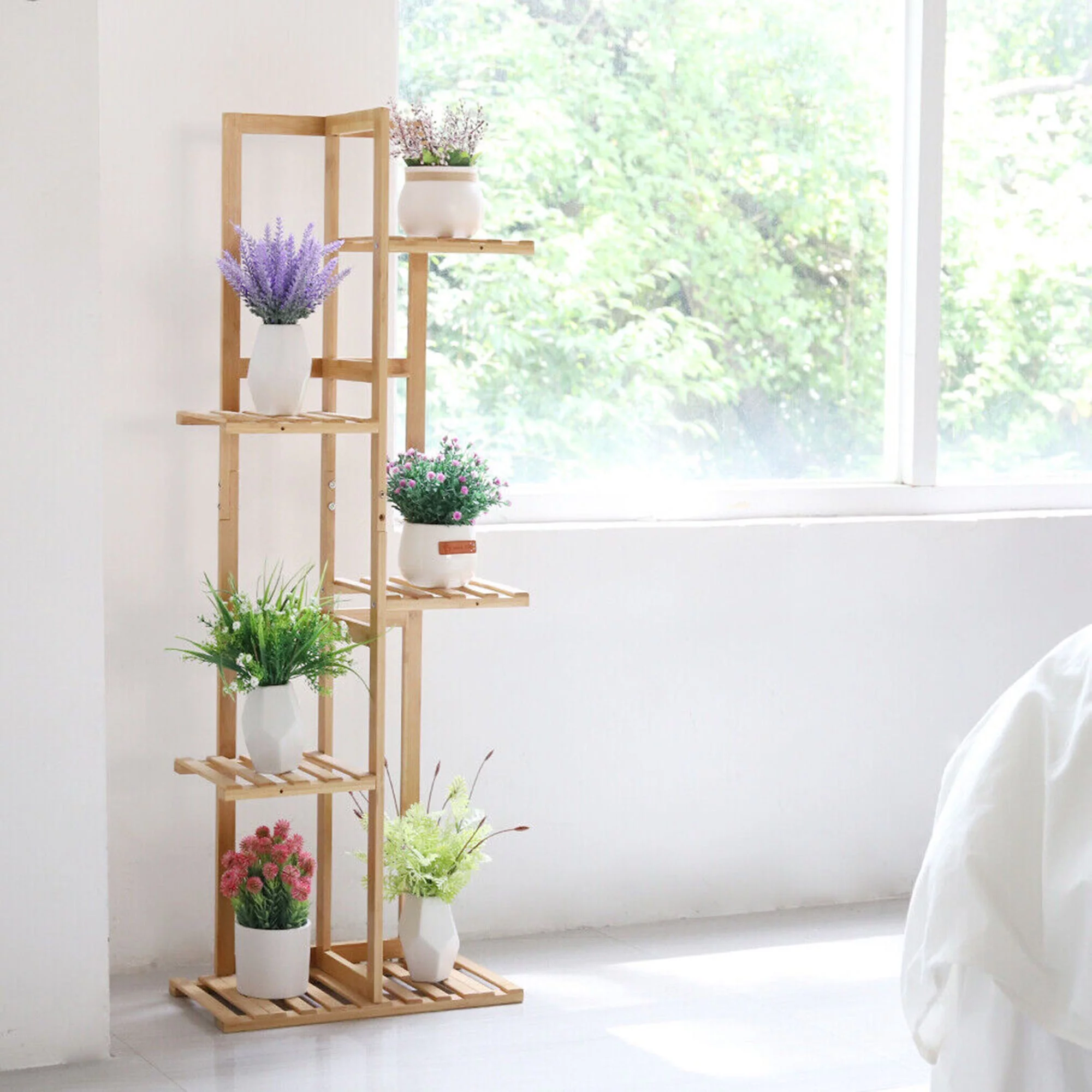 YouLoveIt 6 Tier Wood Plant Stand Indoor Outdoor Flower Display Rack Shelves Wooden Flower Plant Stand for Garden Balcony Patio Living Room Office Decor