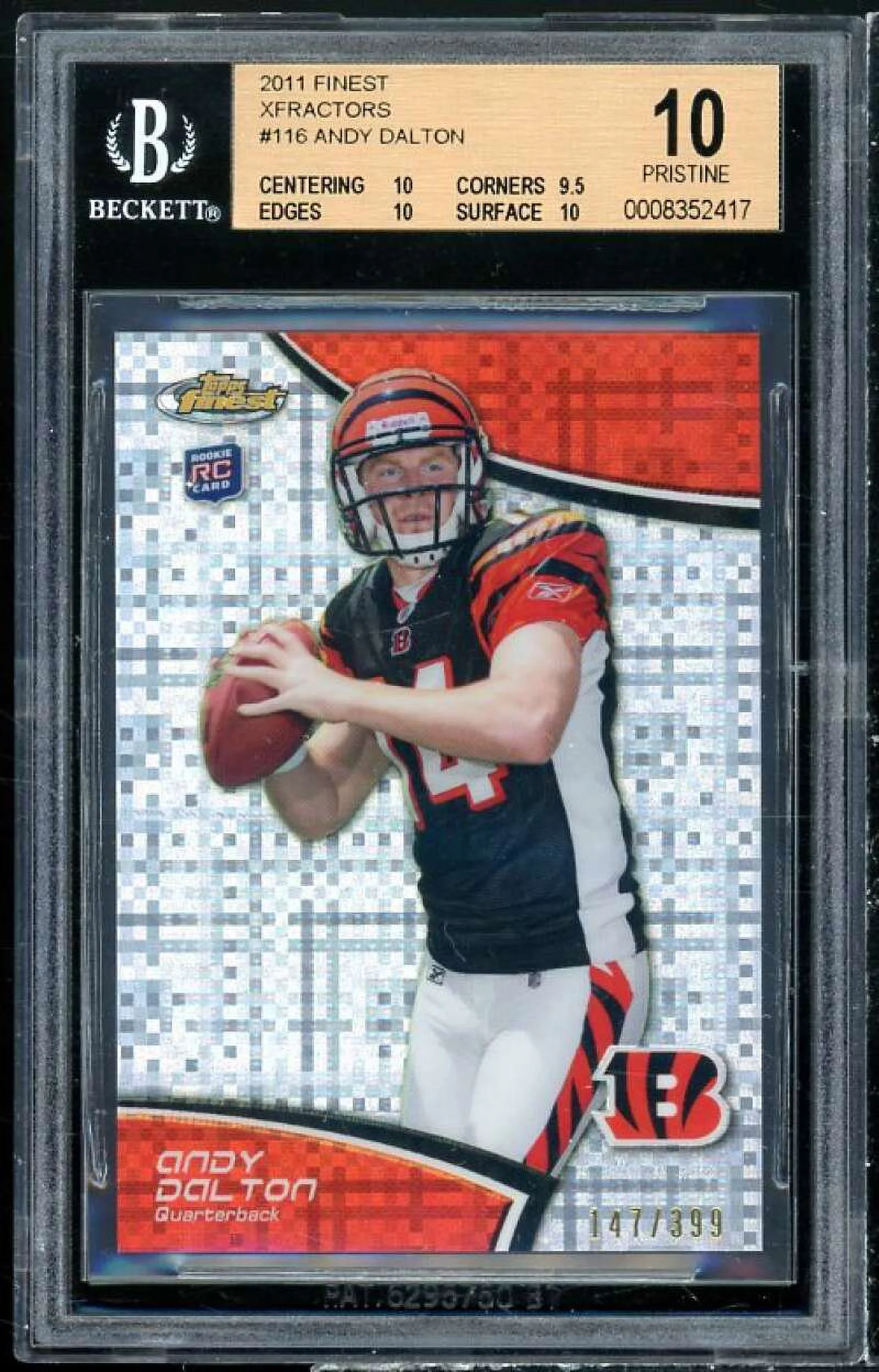 Andy Dalton Rookie Card 2011 Finest Xfractors #116 (pop 8) (PRISTINE) BGS 10