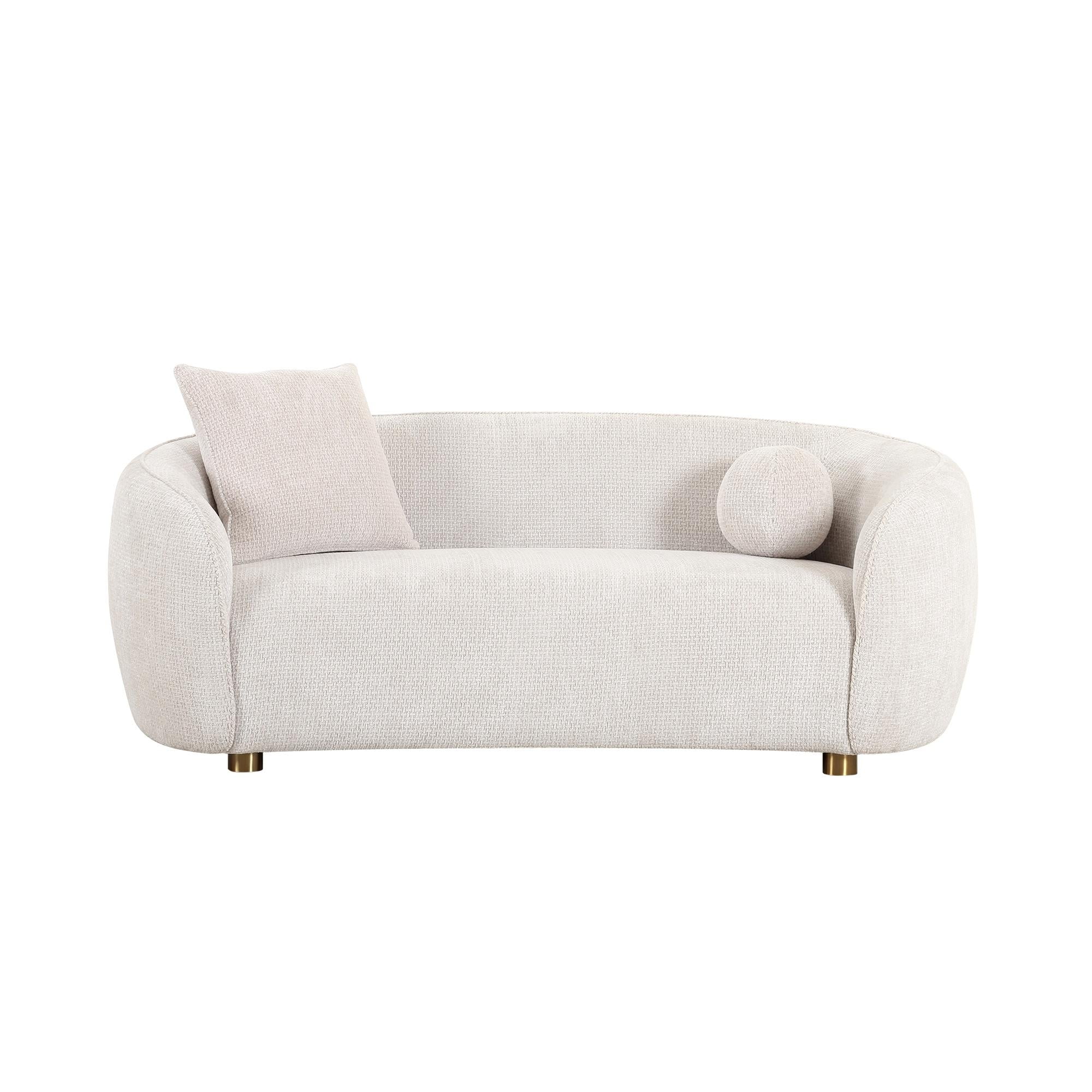 Pasargad Home Zarina Upholstered Modern Loveseat with 2 Pillows, Ivory