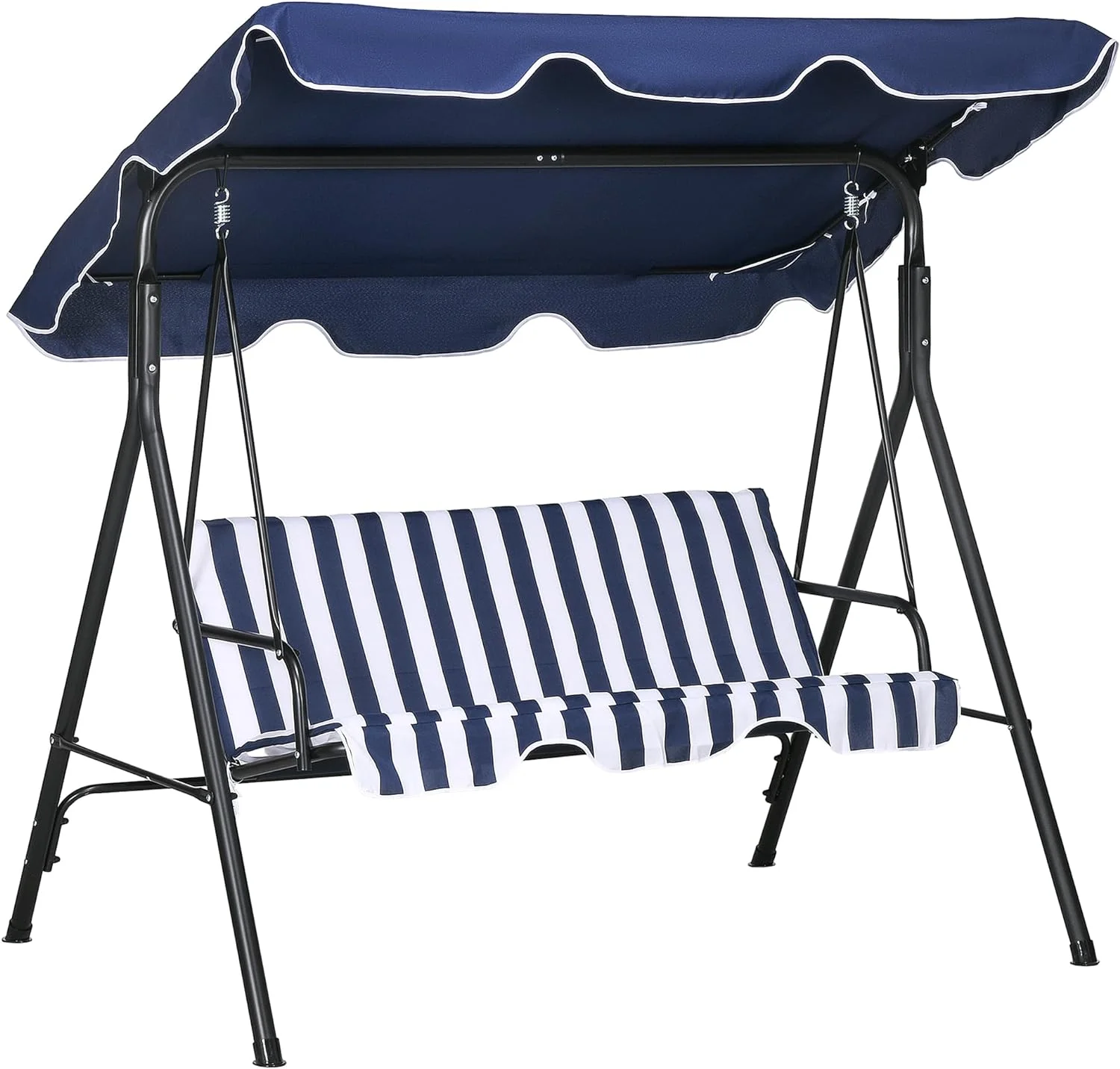 3-Seat Outdoor Patio Swing Chair with Removable Cushion, Steel Frame Stand and Adjustable Tilt Canopy for Patio, Garden, Poolside, Balcony, Backyard, Dark Blue
