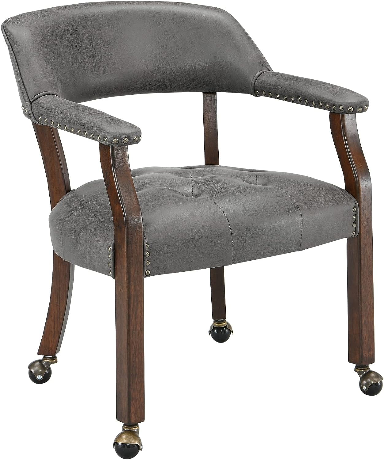 Dining Chairs With Casters And Arms, Large Rolling Dining Chairs With Wheels, Accent Wood Caption's Chairs, 26