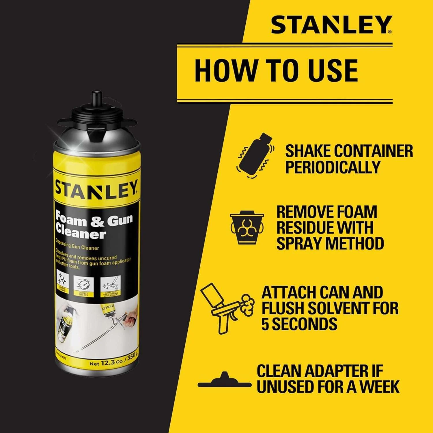 STANLEY Foam Gun Cleaner, Sealant Remover 12.3 oz. - 1 Pack (Gun not included)