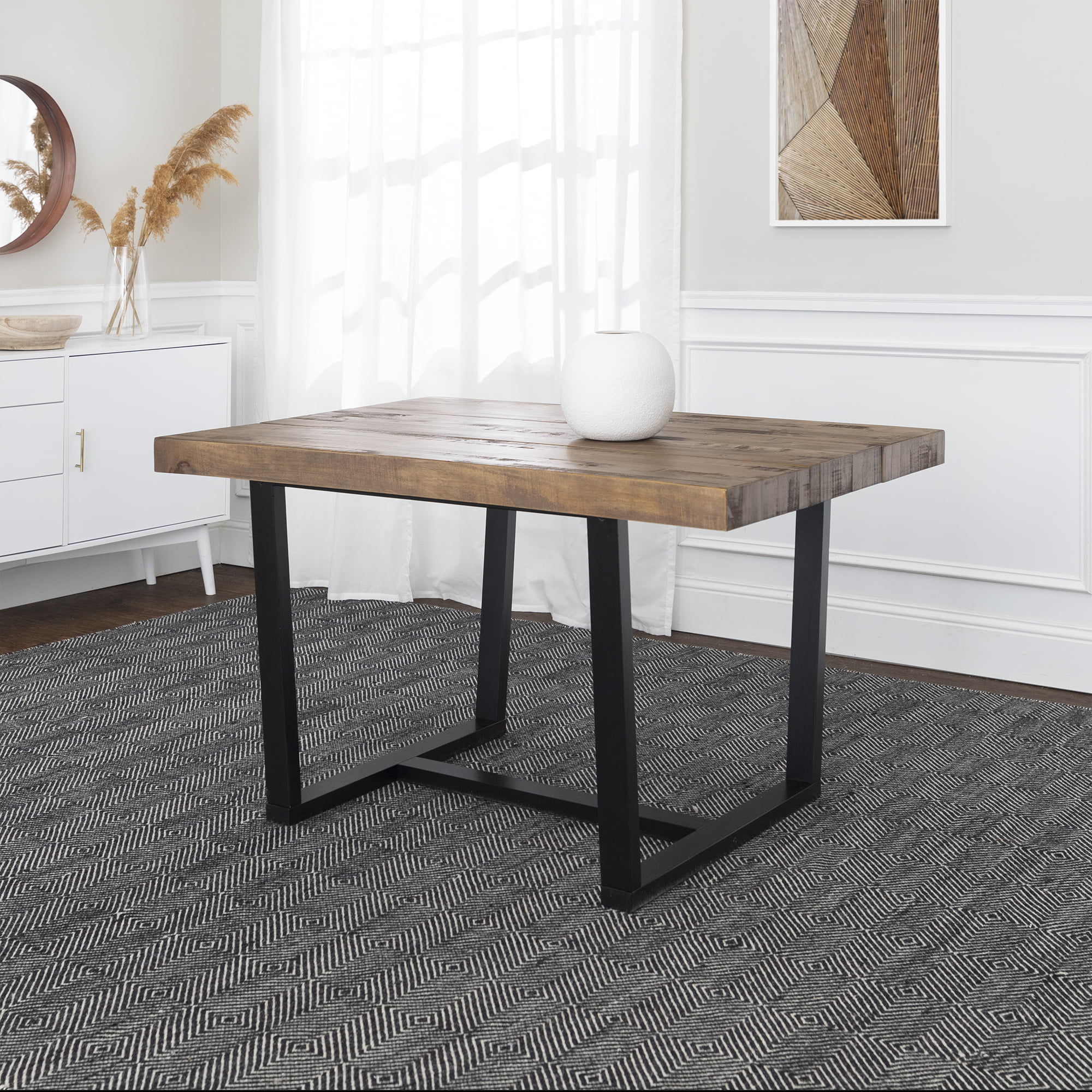 Walker Edison Rustic Distressed Solid Wood Dining Table, Rustic Oak