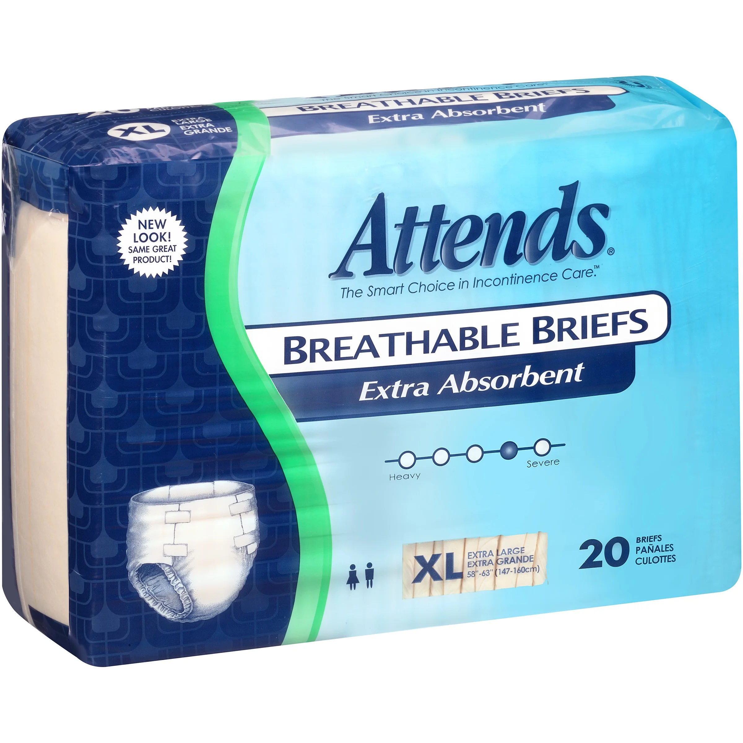 Attends BRBX40 Extra Absorbent Breathable Briefs, X-Large 58-63