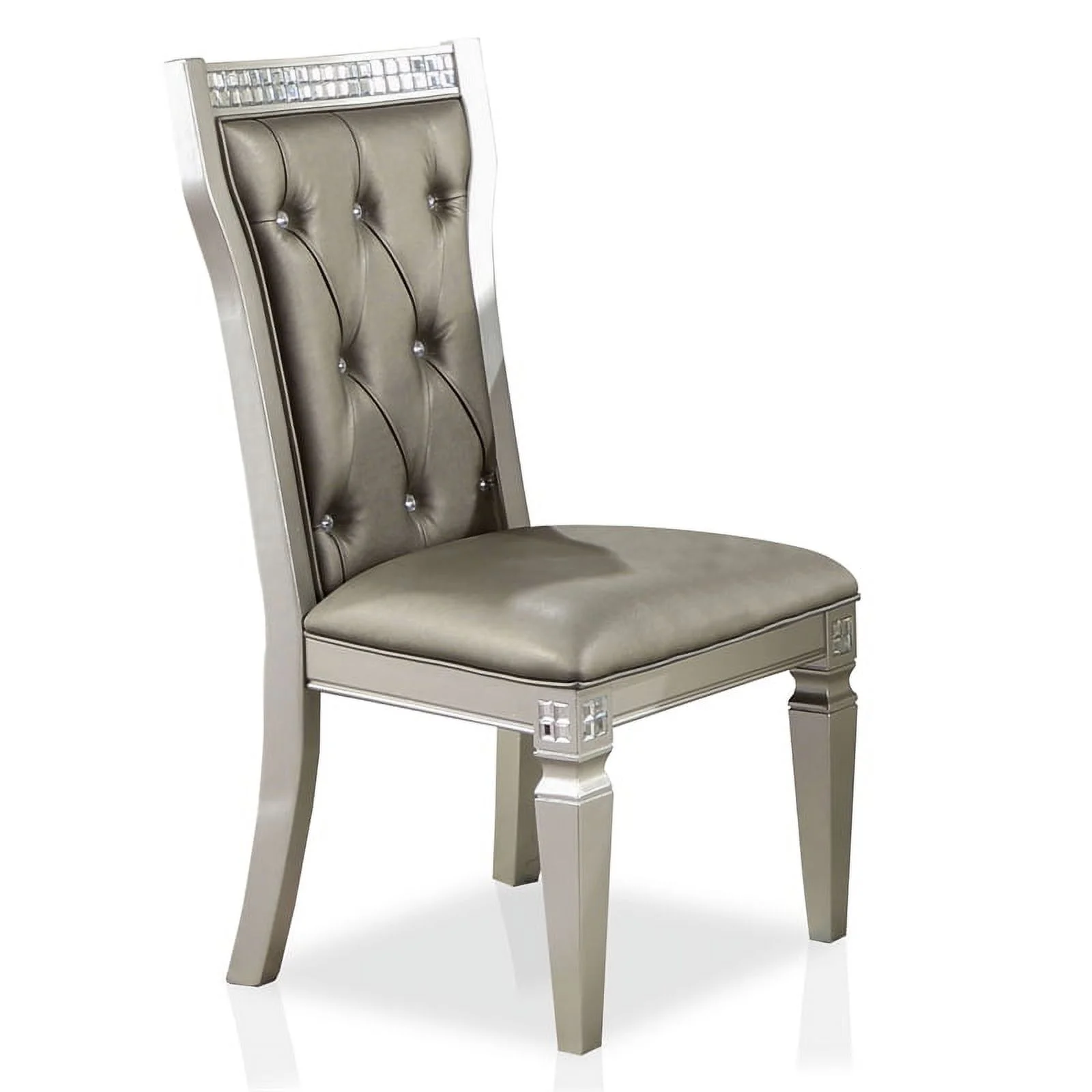 Furniture of America Melaj Wood 7pc Round Dining Table Set in Champagne Gold