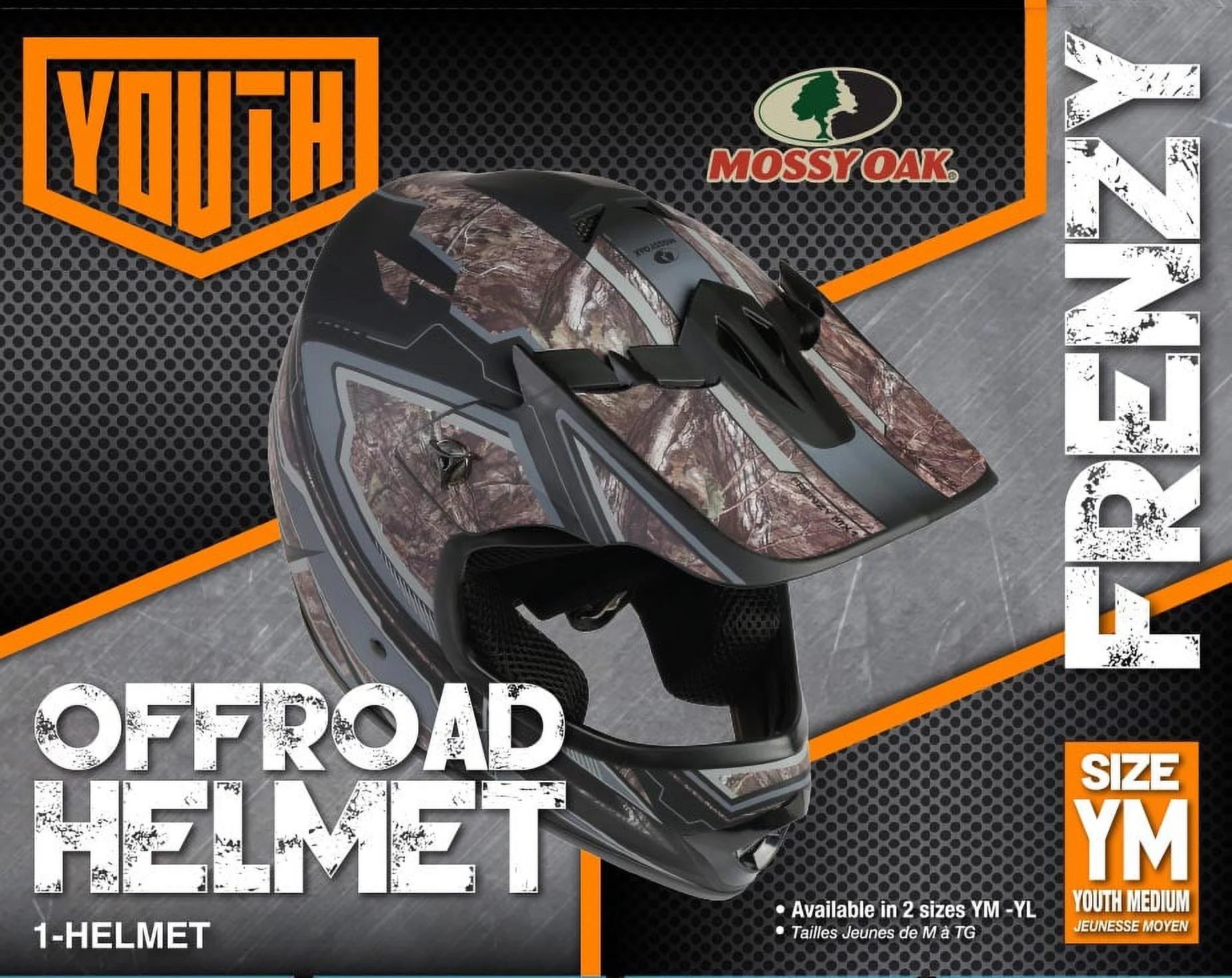 Youth Frenzy Mossy Oak Camo Mx off-road Motocross, ATV, Dirt Bike Helmet, Dot Approved - Medium