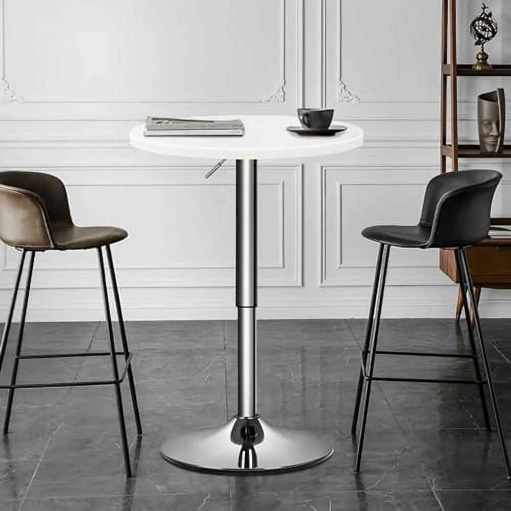 JYHOME 23.5'' Round Adjustable Height Wood  Pub Table Adjustable Range 27.5"-36" Living Room Dining Room  Cocktail Table (White Black)