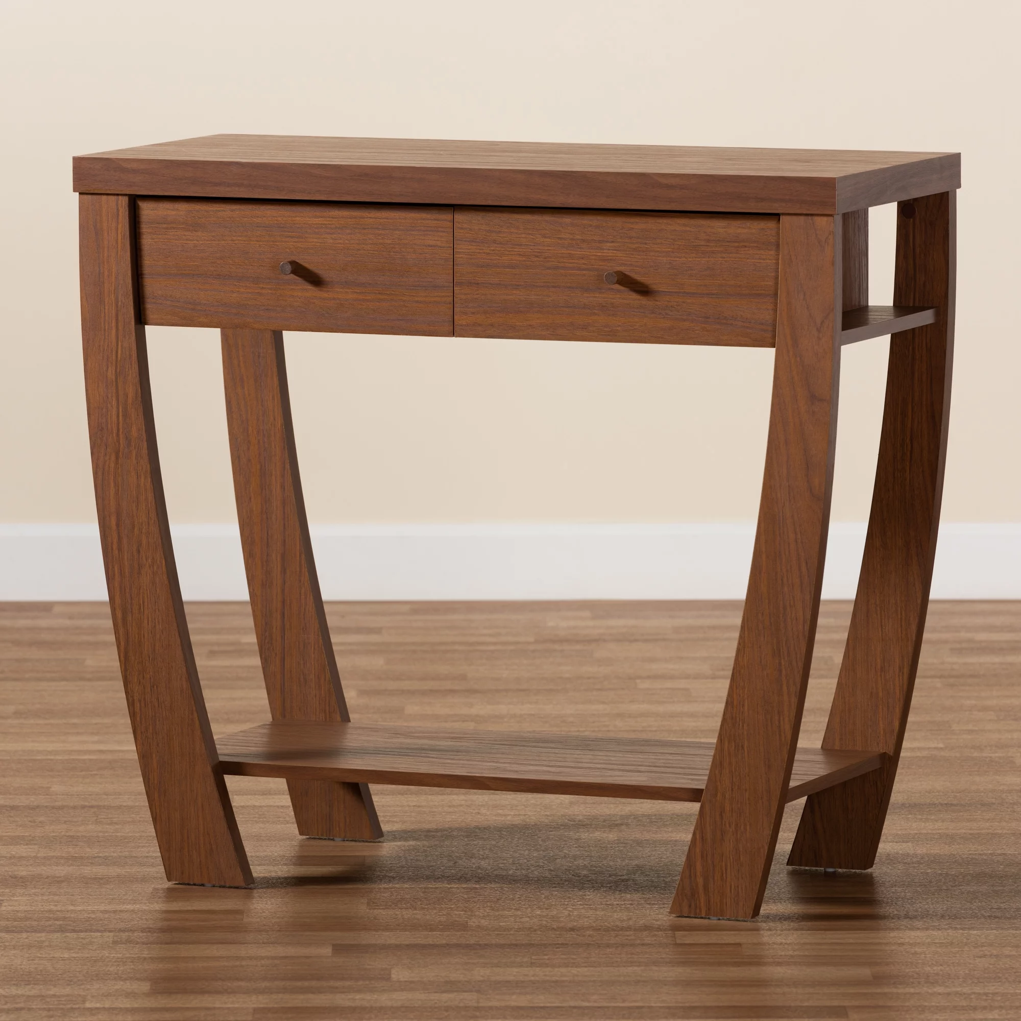 Baxton Studio Capote Modern Wood 2 Drawer Console Table, Walnut