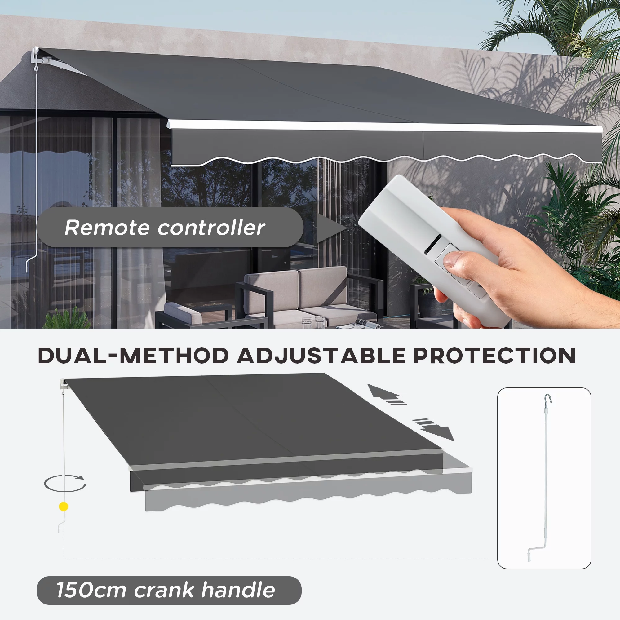 Outsunny 12' x 10' Electric Retractable Awning w/ Remote Controller, Gray