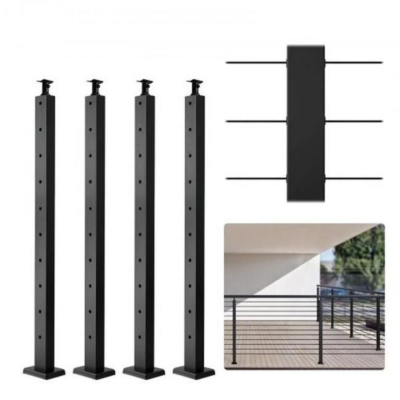 Vevor  36 x 1 x 2 in. 10-Pre-Drilled Hole Cable Railing Post with Steel Horizontal Deck - Pack of 4