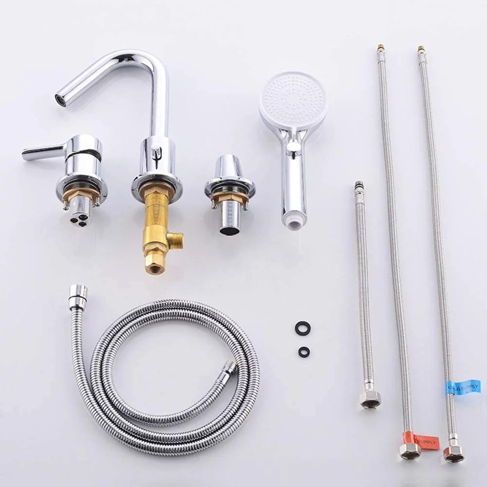 HAOFEI Roman Tub Faucet, Tub Faucet Chrome Bathtub Bath Faucet Set 3-Hole with Hand Shower Tub Spout Diverter Deck-Mount Pull Out Bathroom Tub Faucet