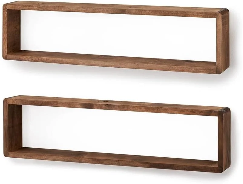 Stackable Floating Box Shelves (Set of 2) | Solid Wood | Wall Mount | Modern Farmhouse Decor | 8 x 32 Inch