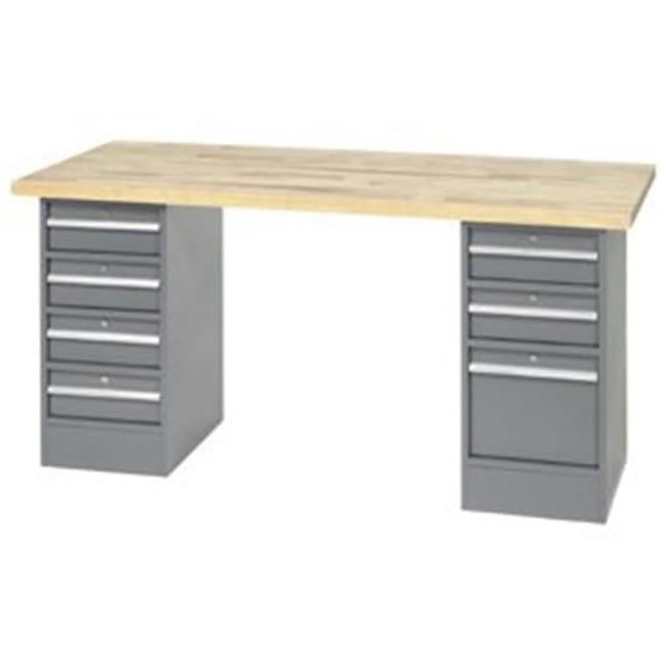 72 x 24 in. Pedestal Workbench with 3 Drawers & 4 Drawers - Maple Butcher Block Square Edge - Gray