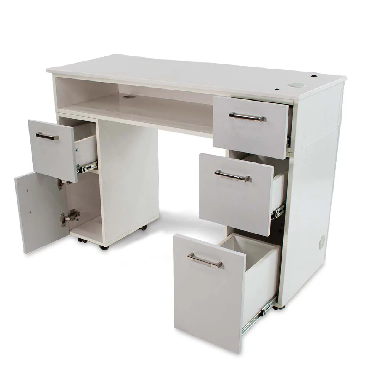 Milan Manicure Table, Nail Station for Beauty Salon Furniture & Equipment, Stone Top Acetone Resistant Large Storage Space, Ash Grey