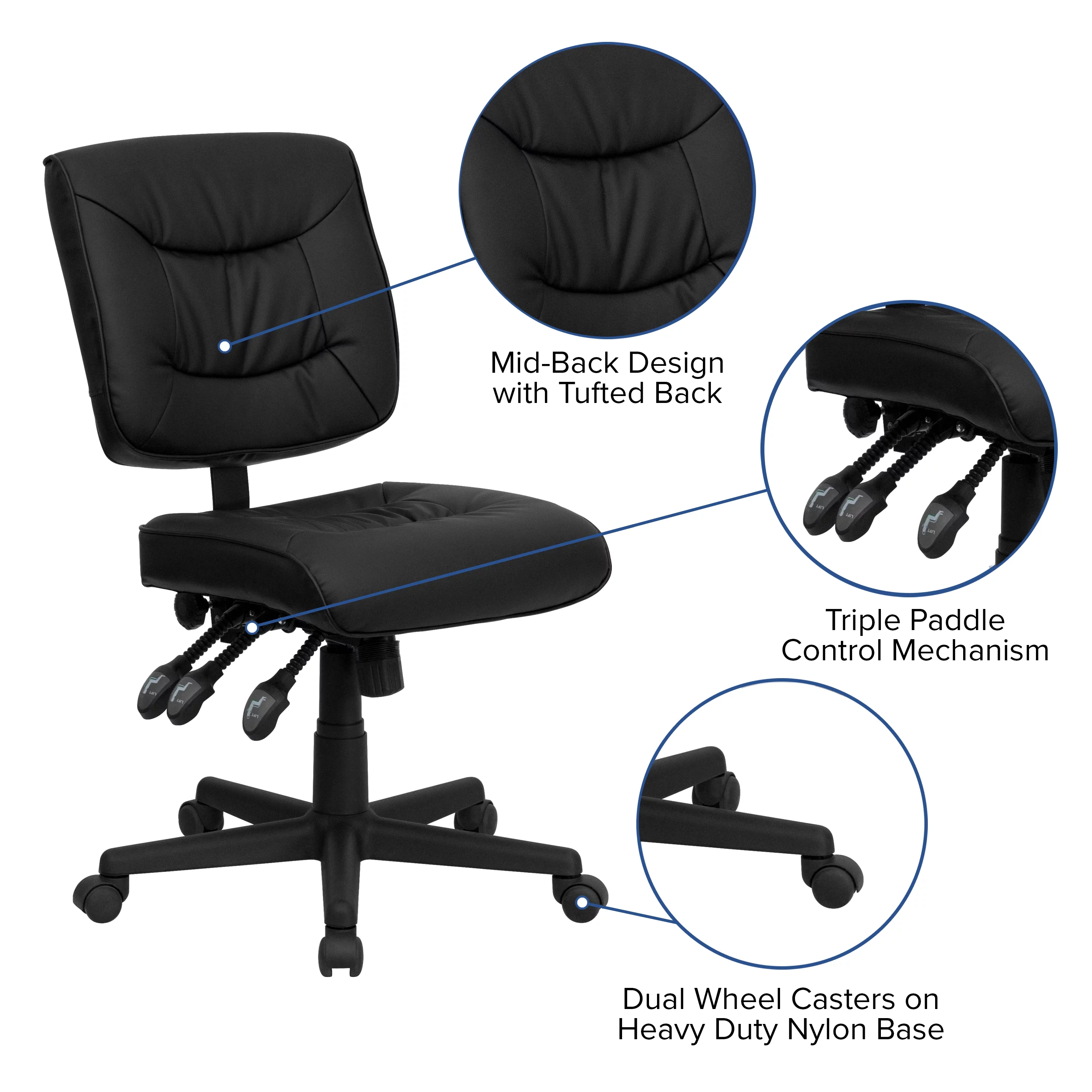 Emma + Oliver Mid-Back Black LeatherSoft Multifunction Swivel Ergonomic Task Office Chair