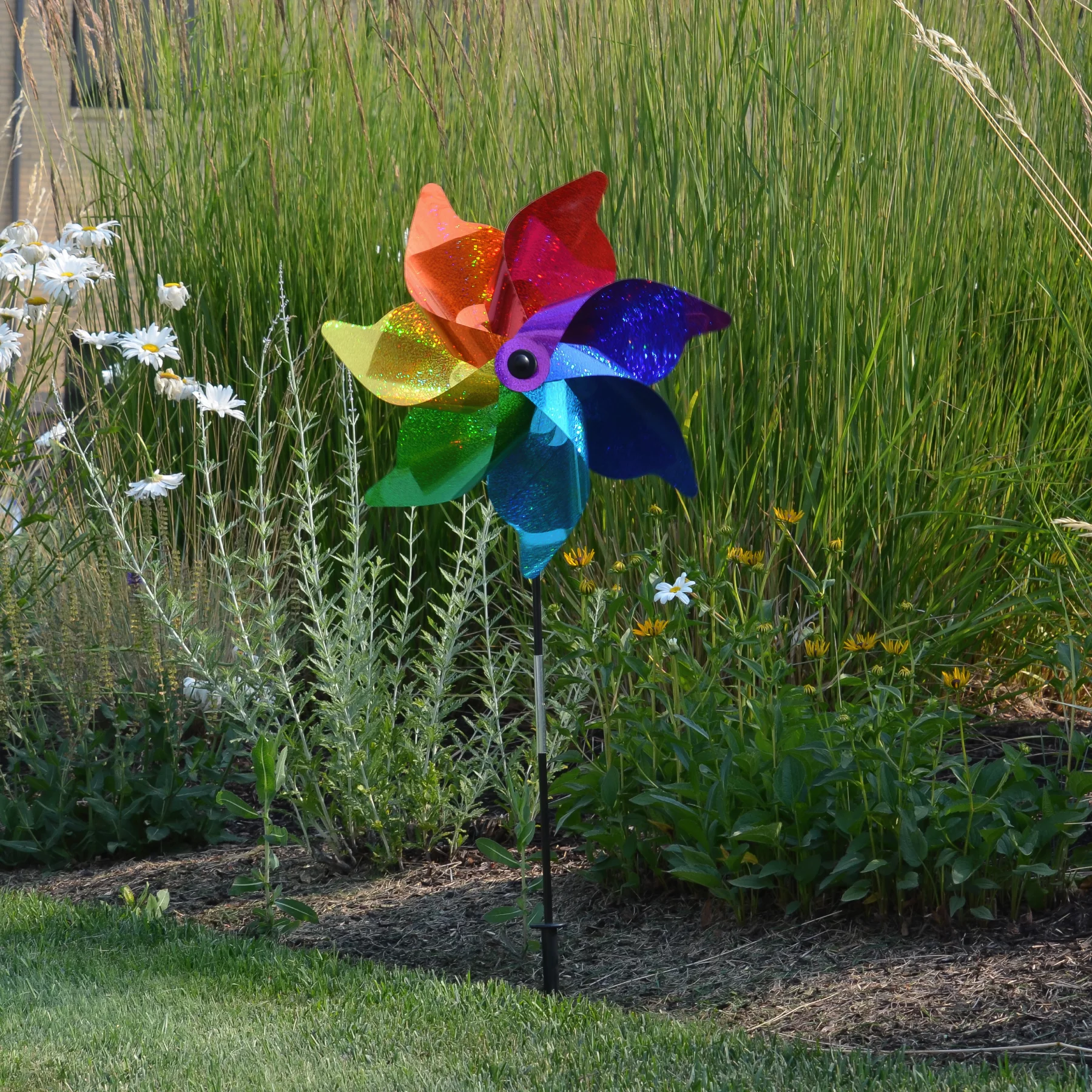 In the Breeze 2897 — Rainbow Sparkle Pinwheel Spinner, 18-Inch — Colorful Large Mylar Pinwheel