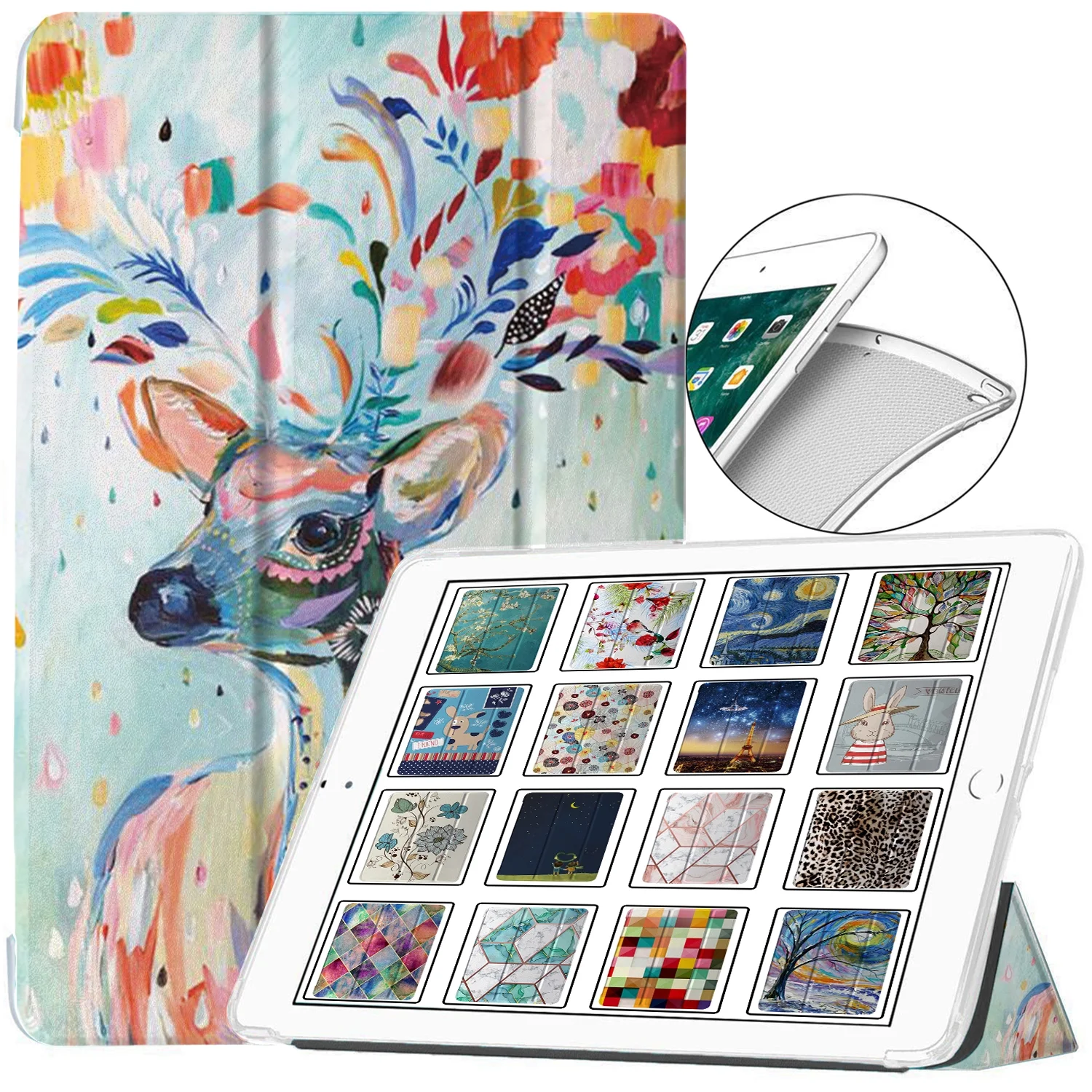 DuraSafe Cases for iPad 9.7 Inch 5 6 Air 1 2 [iPad 5th 6th Air 1st 2nd ] A1893 A1954 A1822 A1823 A1566 A1567 A1474 A1475 A1476 Printed Smart Soft Silicone Transparent Front & Back Cover - Deer Print