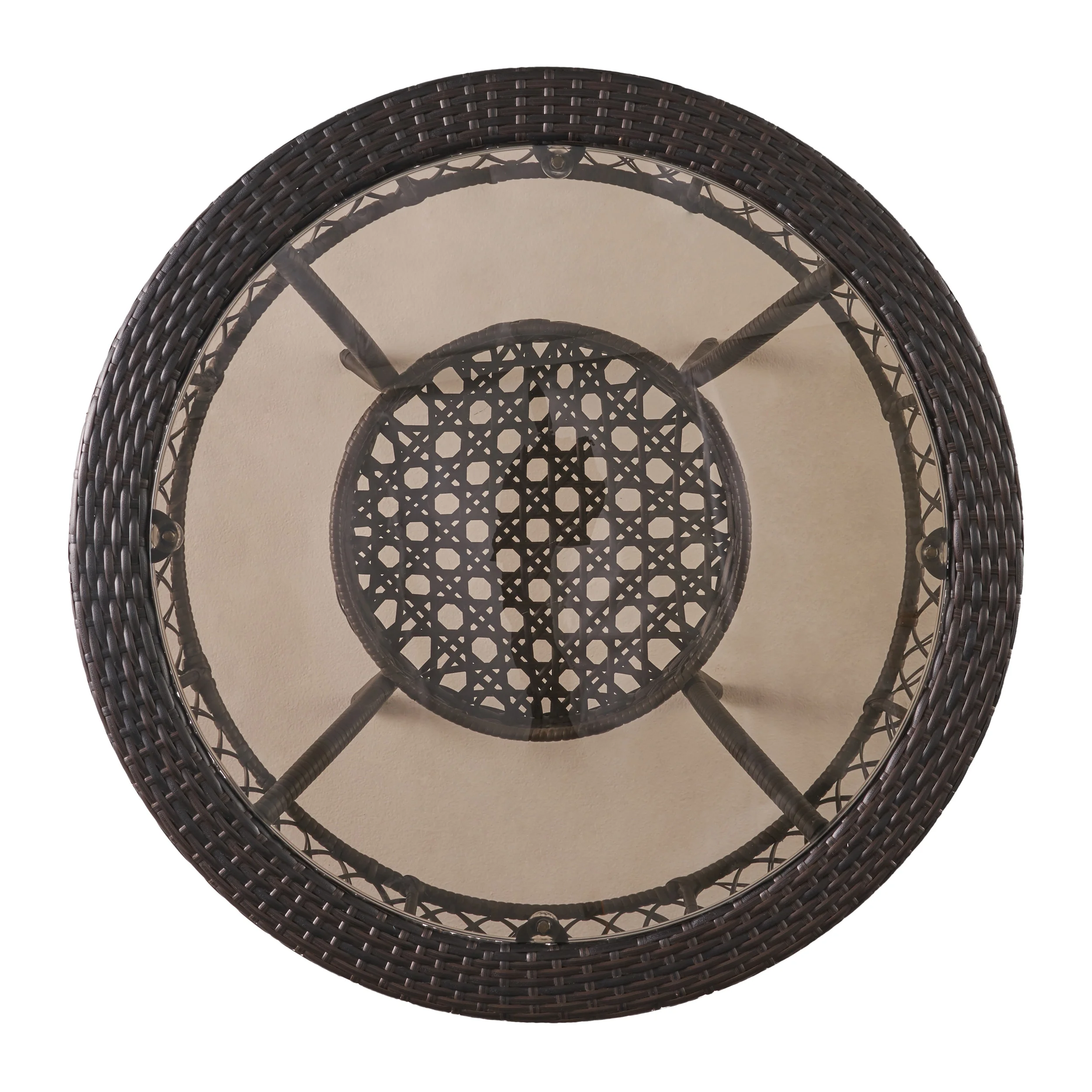 Cisneros 5-Piece Outdoor Round Glass Top Wicker Dining Set, Multi-Brown