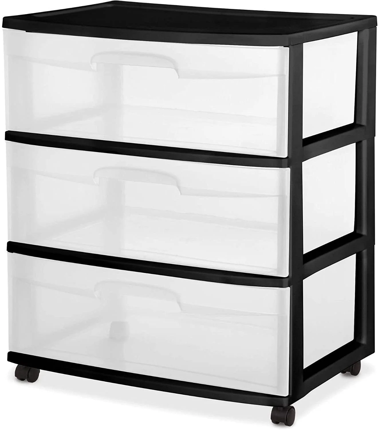 3 Drawer Wide Cart Black Storage Plastic