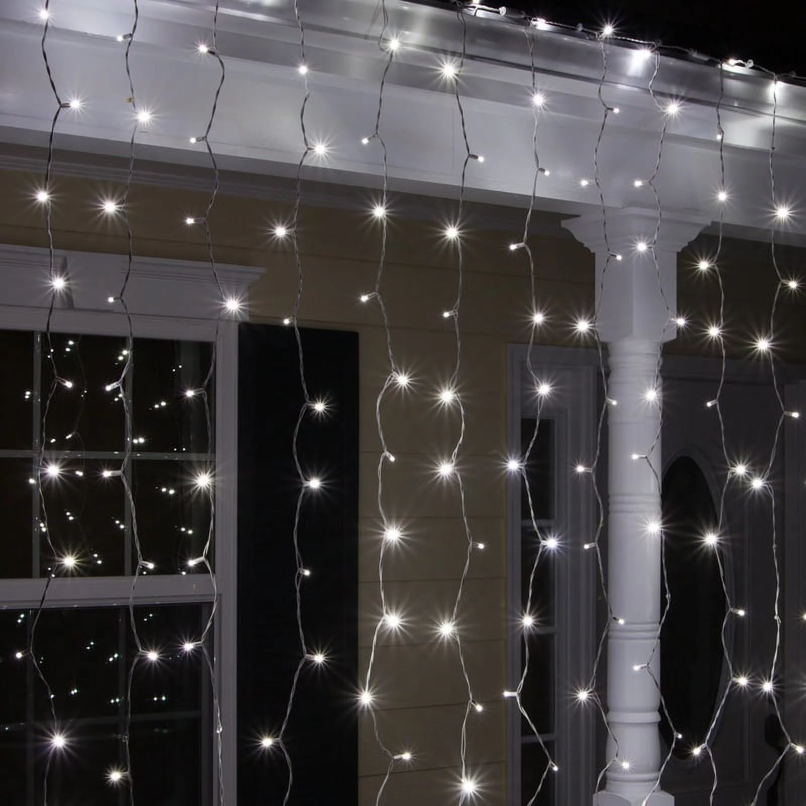 150 LED Curtain Lights Cool White Christmas Curtain Lights Indoor-Outdoor Window Curtain Lights