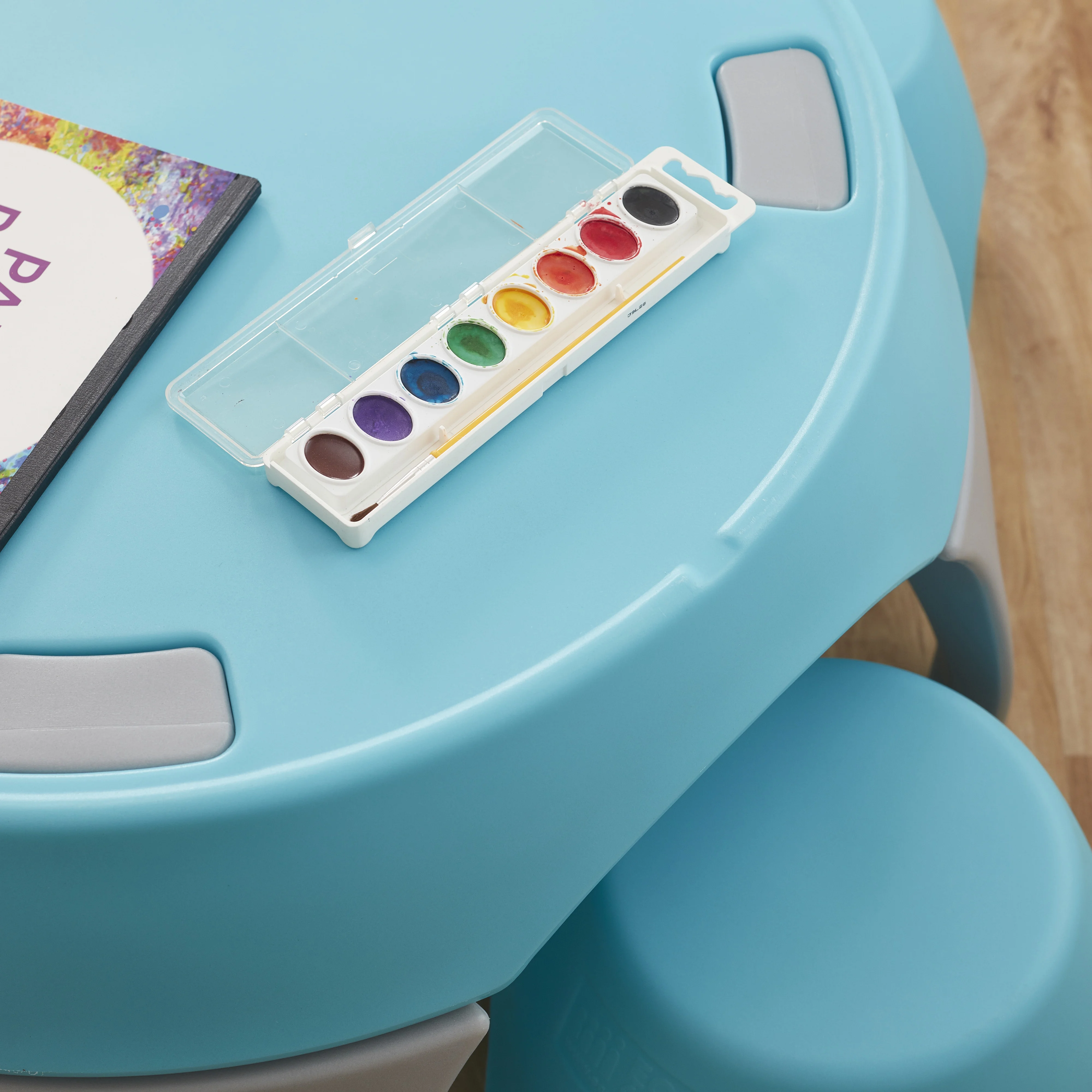 ECR4Kids Ayana Table and Stool Set, Cyan/Light Grey, 5-Piece