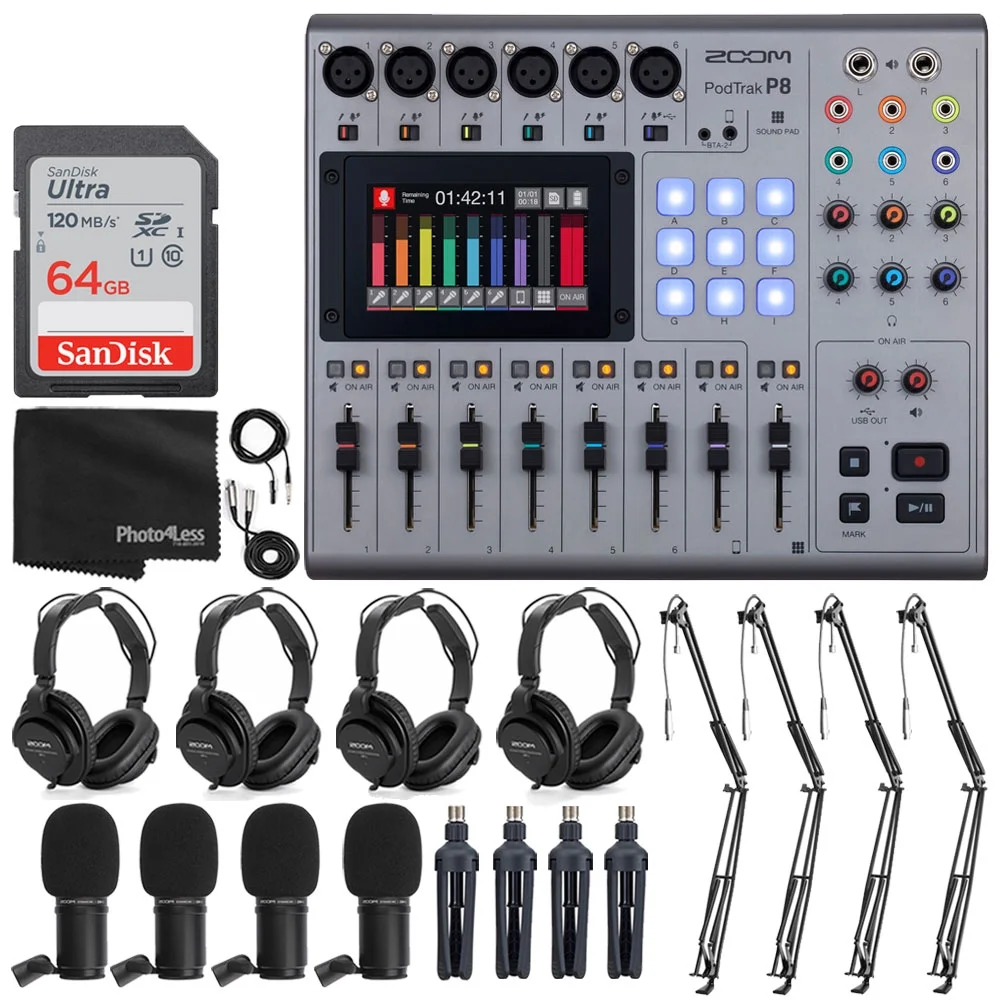 Zoom PodTrak P8 Podcast Recorder + Accessories