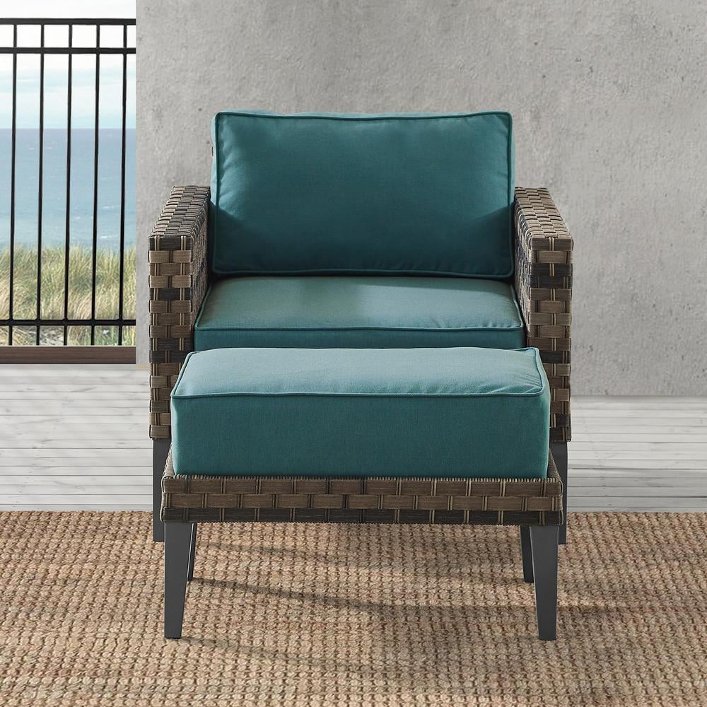 Crosley Furniture Prescott 2-PC Wicker Patio Arm Chair Set in Mineral Blue/Brown