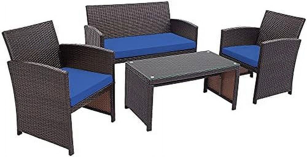 CKPFVY 4 Pieces Wicker Patio  Set  Outdoor PE Rattan Conversation Set with Chairs  Loveseat  Coffee Table  Cushions for Poolside  Red