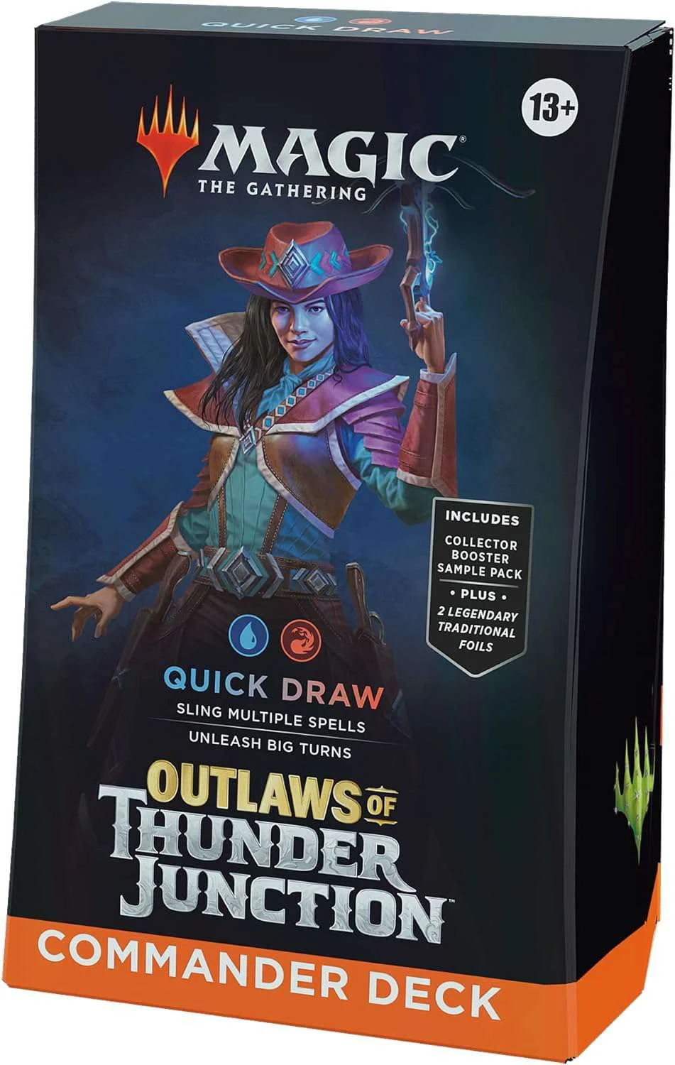 MtG Outlaws of Thunder Junction Quick Draw Commander Deck (100-Card Deck, 2-Card Collector Booster Sample Pack + Accessories)