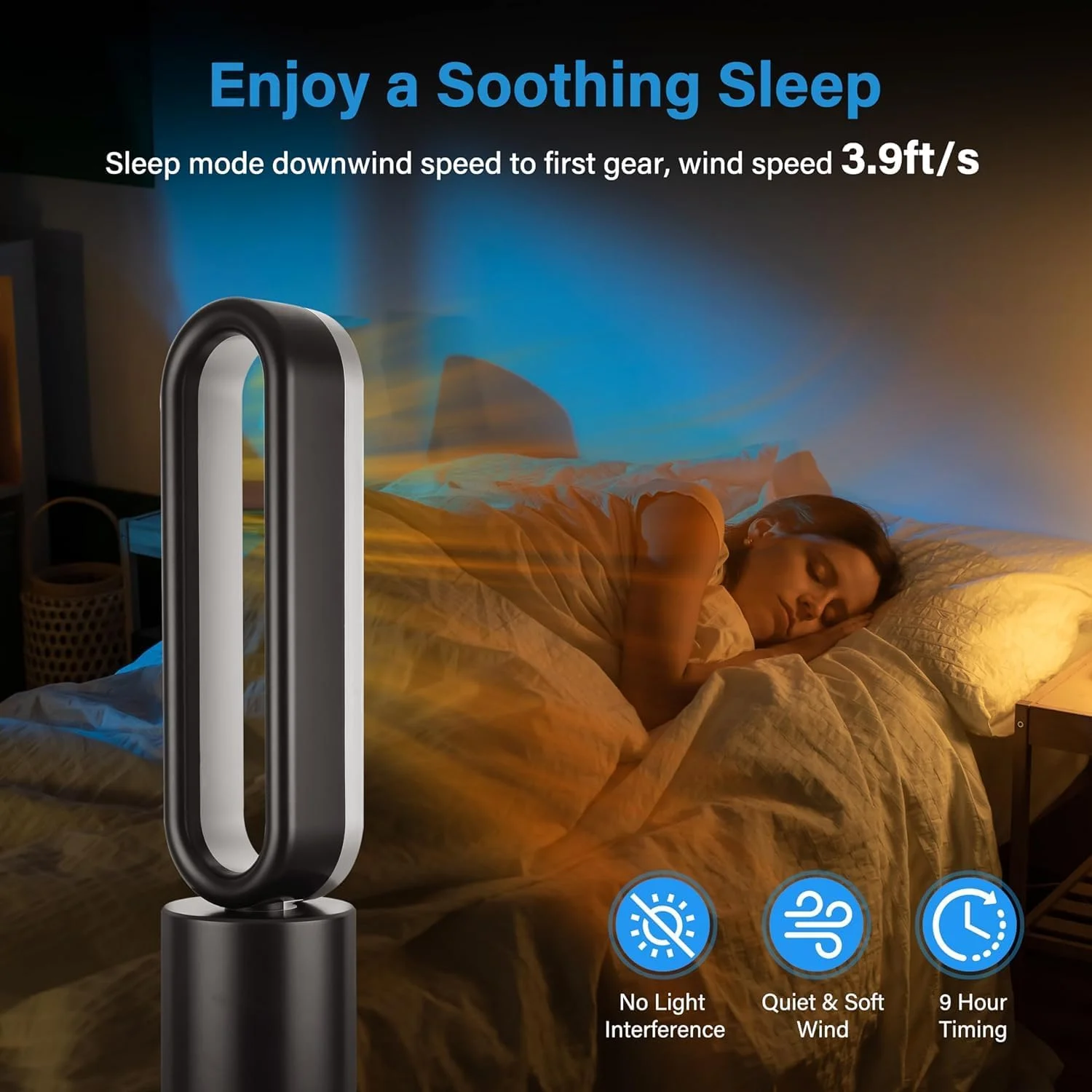 MINGFENG 34 Inch Bladeless Tower Fan with Remove, Heater and Fan Combo for Indoor Use, Cooling Oscillating Fan for Home Bedroom,Black