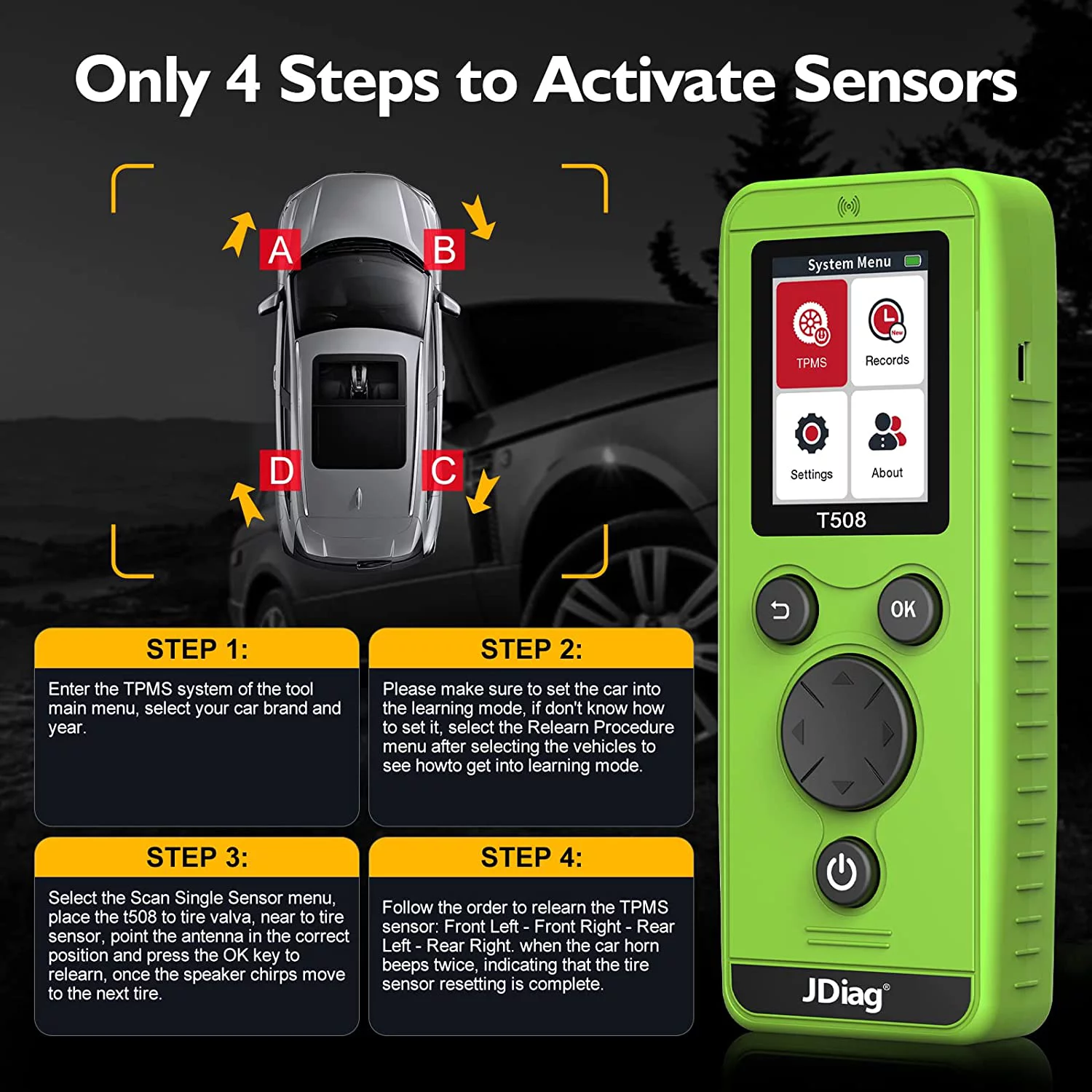 TPMS Relearn Tool for Ford Toyota Jeep Dodge Honda Series Vehicle,Universal TPMS Reset Tool,T508 Tire Pressure Monitoring System Sensor TPMS Activation Replacement Tool